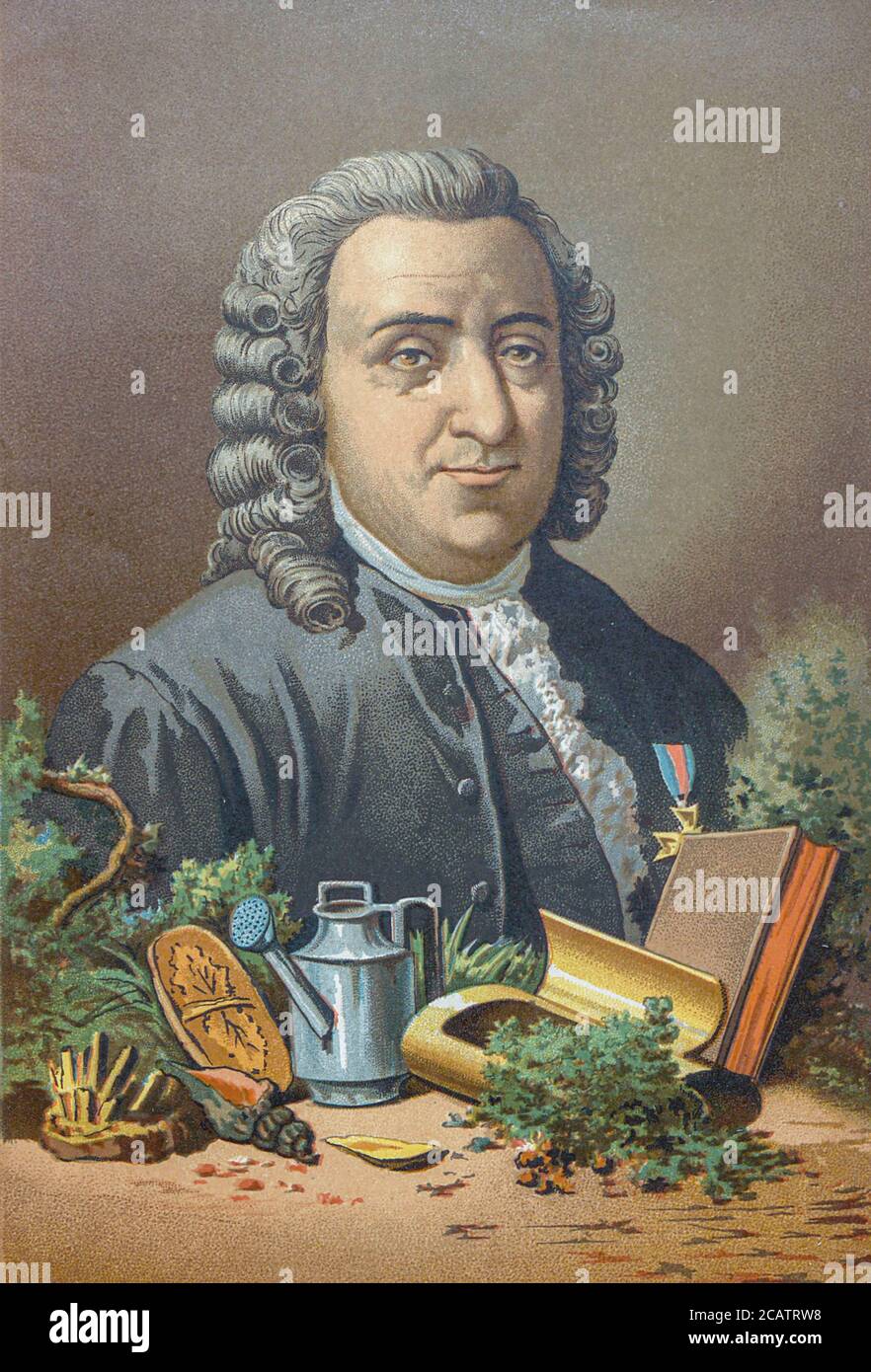 Carl Linneo Carl Linneo Carl Linneo (23 de mayo de 1707 – 10 de enero de 1778), también conocido después de su ennoblement como Carl von Linné. Fue un botánico, zoólogo y médico sueco que formalizó la nomenclatura binomial, el sistema moderno de nomenclatura de organismos. Es conocido como el "padre de la taxonomía moderna". Muchos de sus escritos estaban en latín, y su nombre se representa en latín como Carolus Linnæus (más tarde como Carolus A Linné). Del libro la ciencia y sus hombres : vidas de los sabios ilustres desde la antigüedad hasta el sello XIX T. 3 [la ciencia y sus hombres: Vidas de los sabios ilustres desde la antigüedad hasta t Foto de stock