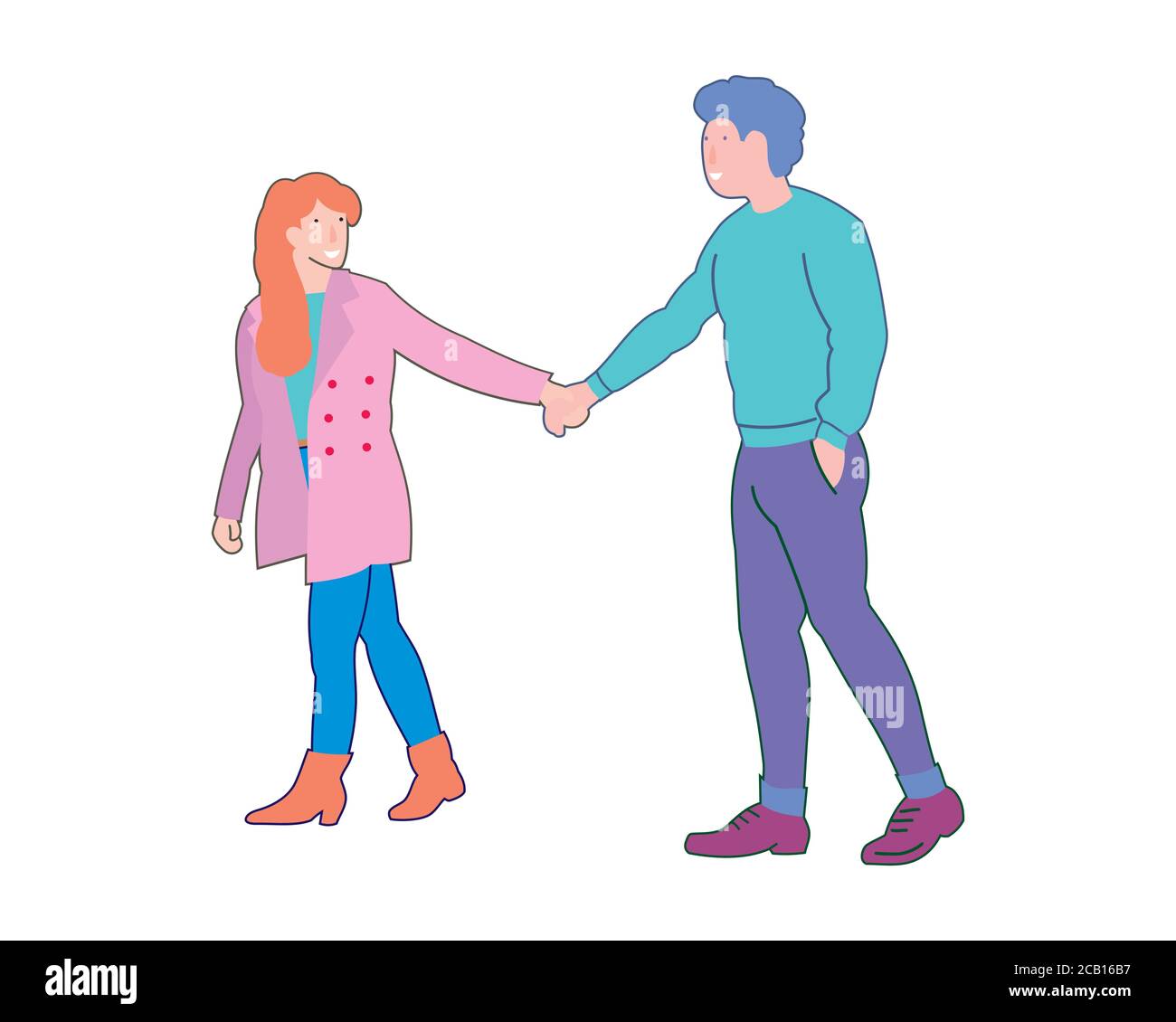 Pareja joven enamorada caminando sosteniendo las manos. Ilustración de  dibujos animados planos vectoriales aislada sobre fondo blanco Imagen  Vector de stock - Alamy