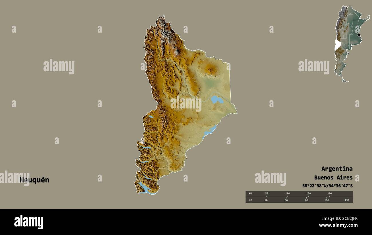 Forma de Neuquén, provincia Argentina, con su capital aislada sobre