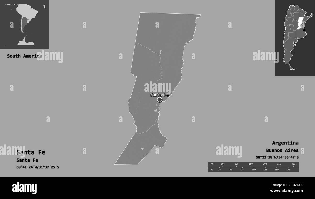 Forma de Santa Fe, provincia de Argentina, y su capital. Escala de