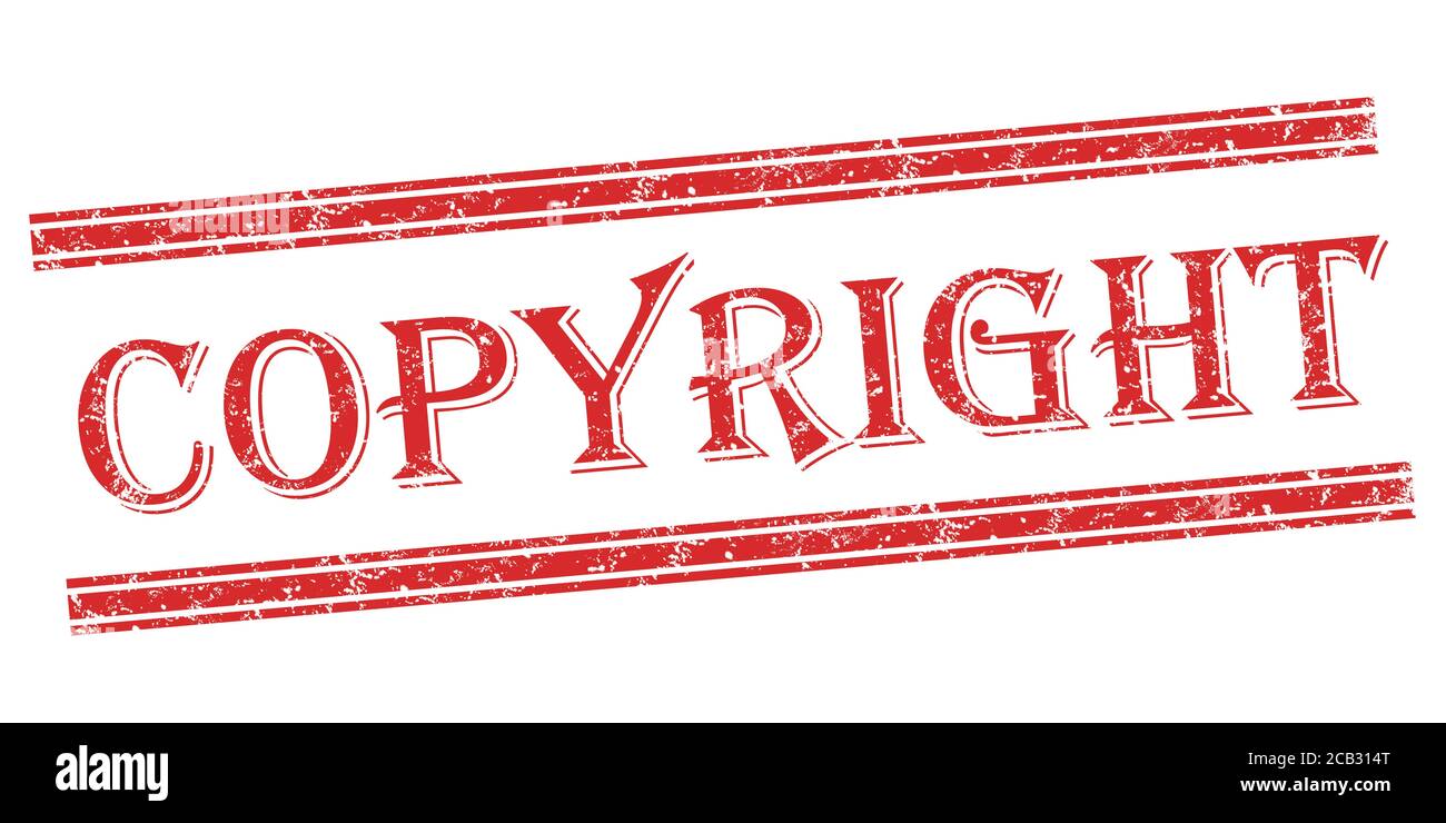 Grunge Copyright sello rojo, Copyright ilustración de goma sobre fondo blanco Foto de stock