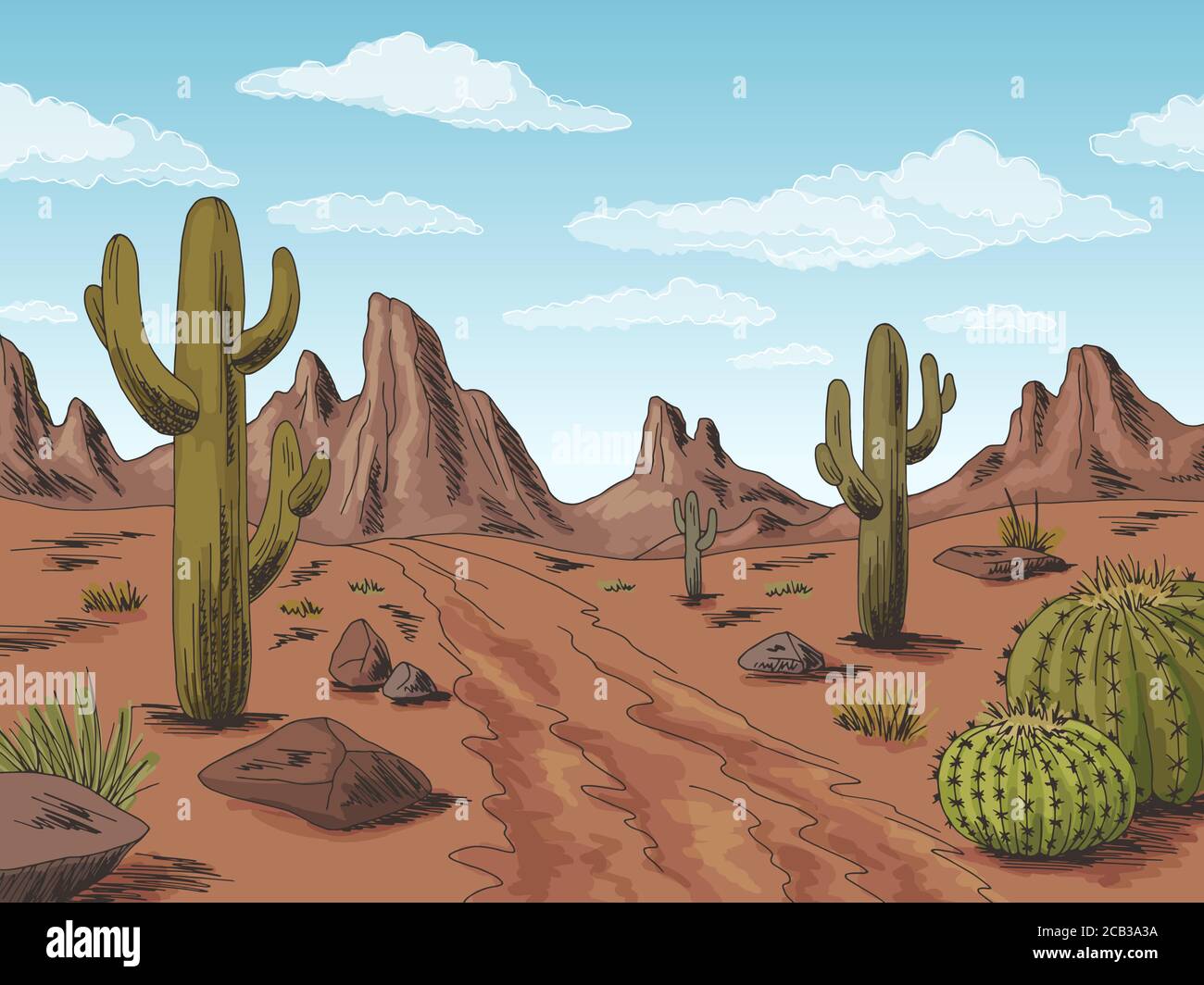Prairie Road gráfico color desierto paisaje dibujo ilustración vector Imagen Vector de stock - Alamy Prairie Road gráfico color desierto paisaje dibujo ilustración vector Imagen Vector de stock - Alamy