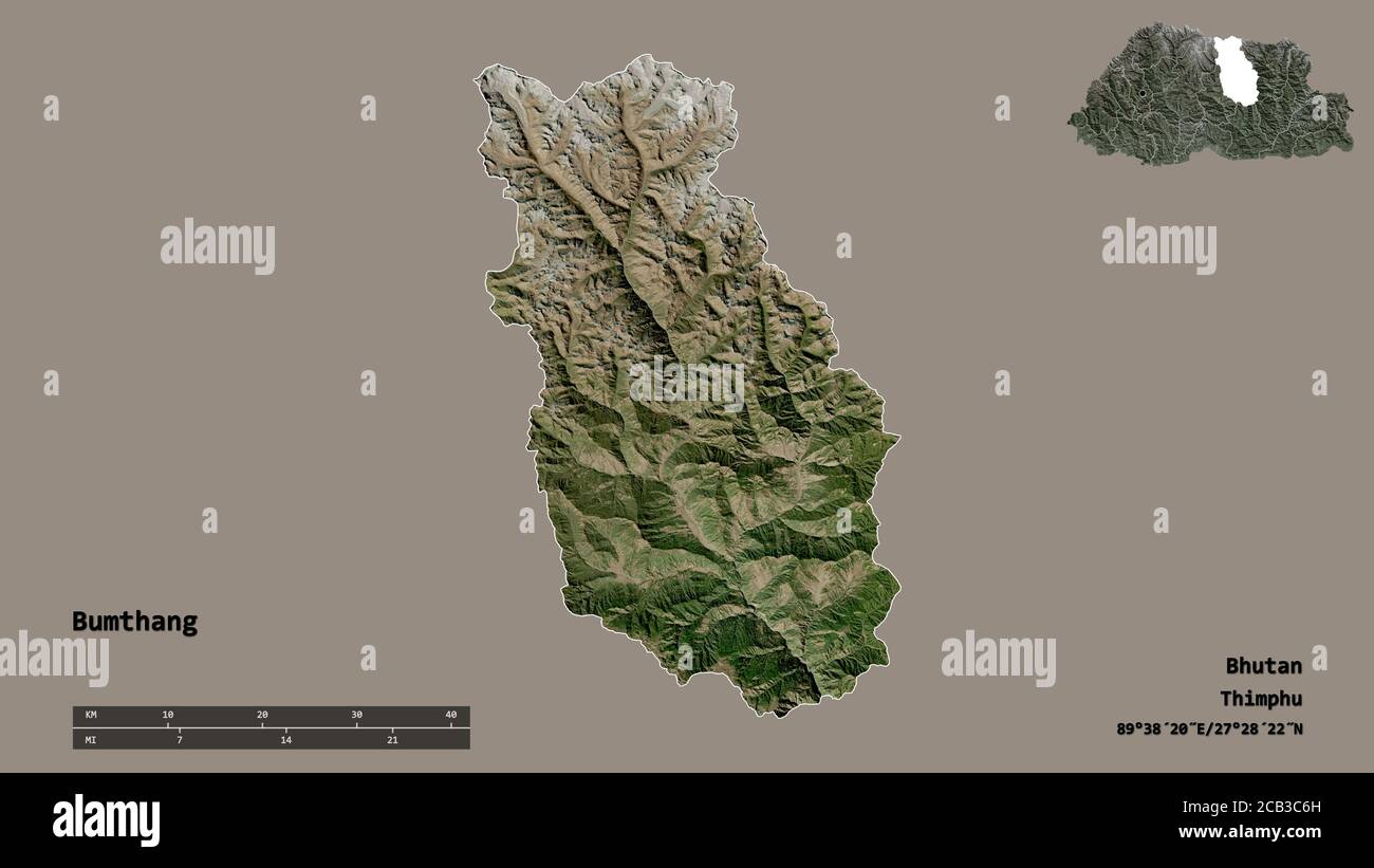 Forma de Bumthang, distrito de Bután, con su capital aislada sobre