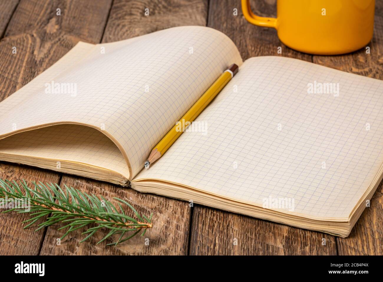 viejo cuaderno en blanco o diario de viaje abierto en un rústico madera  Fotografía de stock - Alamy