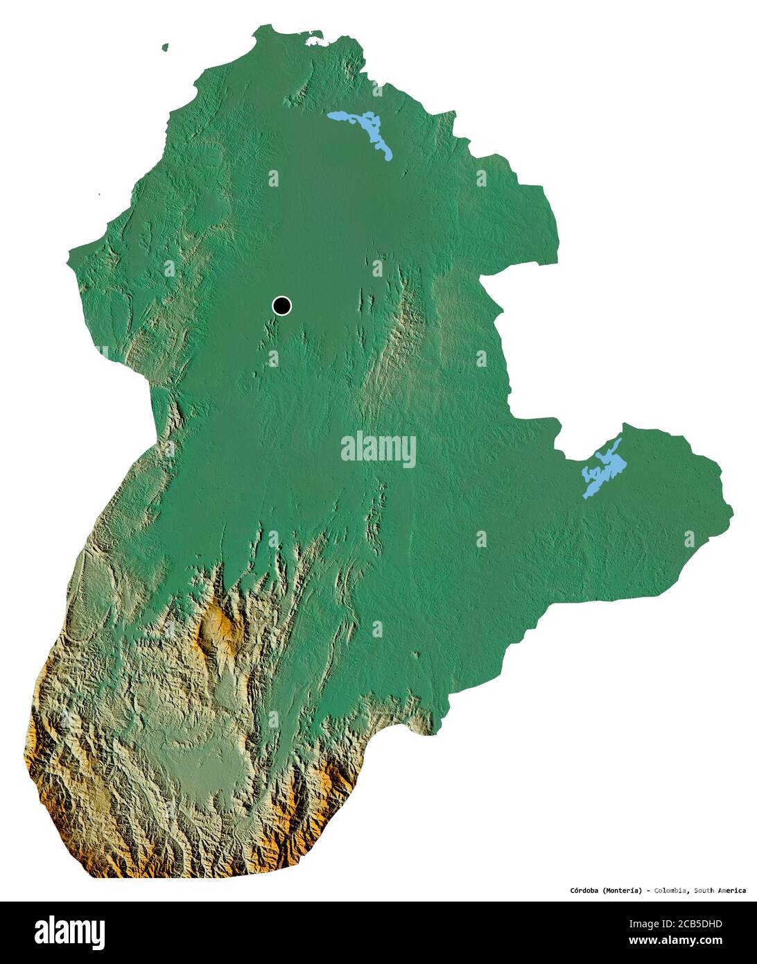 Forma de Córdoba, departamento de Colombia, con su capital aislada sobre  fondo blanco. Mapa topográfico de relieve. Renderizado en 3D Fotografía de  stock - Alamy