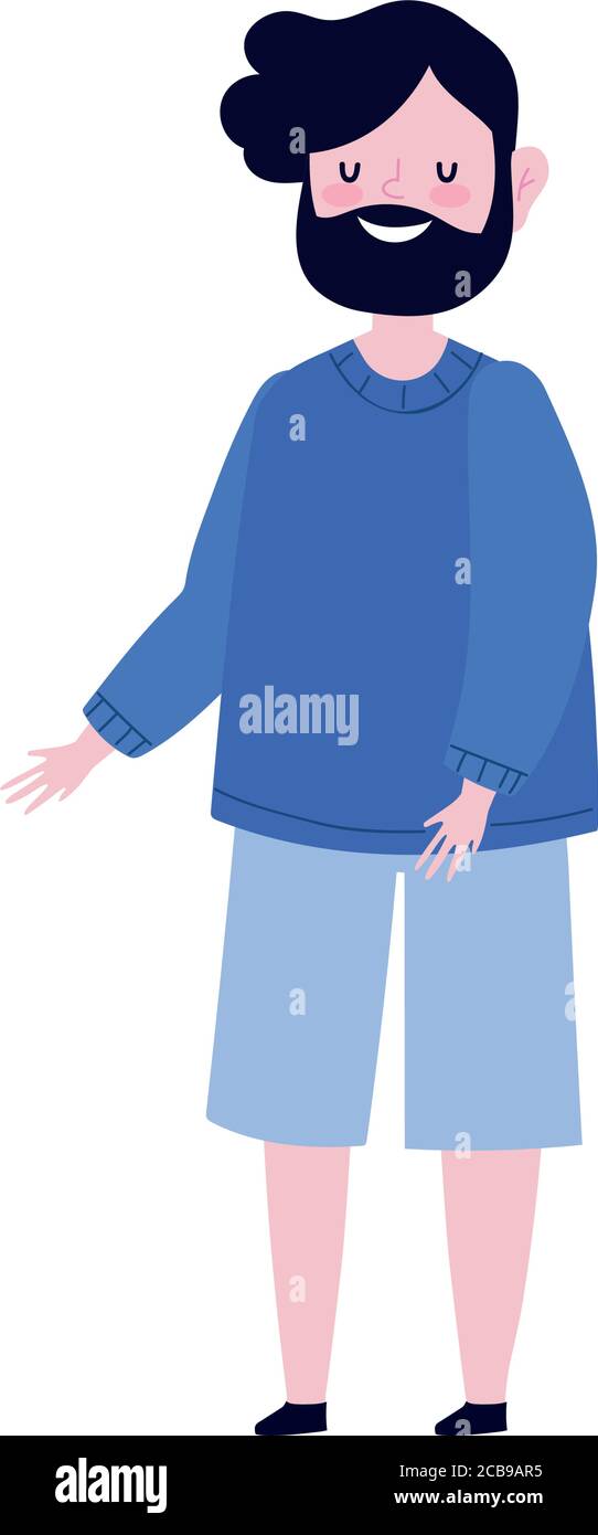 dibujos animados personaje de hombre barbudo de pie icono aislado ilustración vectorial Ilustración del Vector