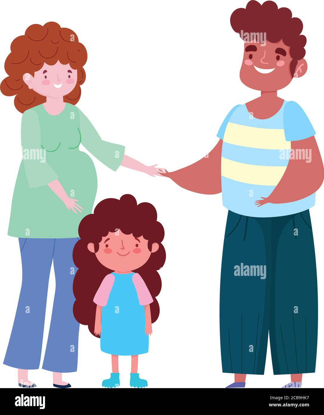 familia mujer embarazada padre e hija juntos dibujos animados carácter  vector ilustración Imagen Vector de stock - Alamy