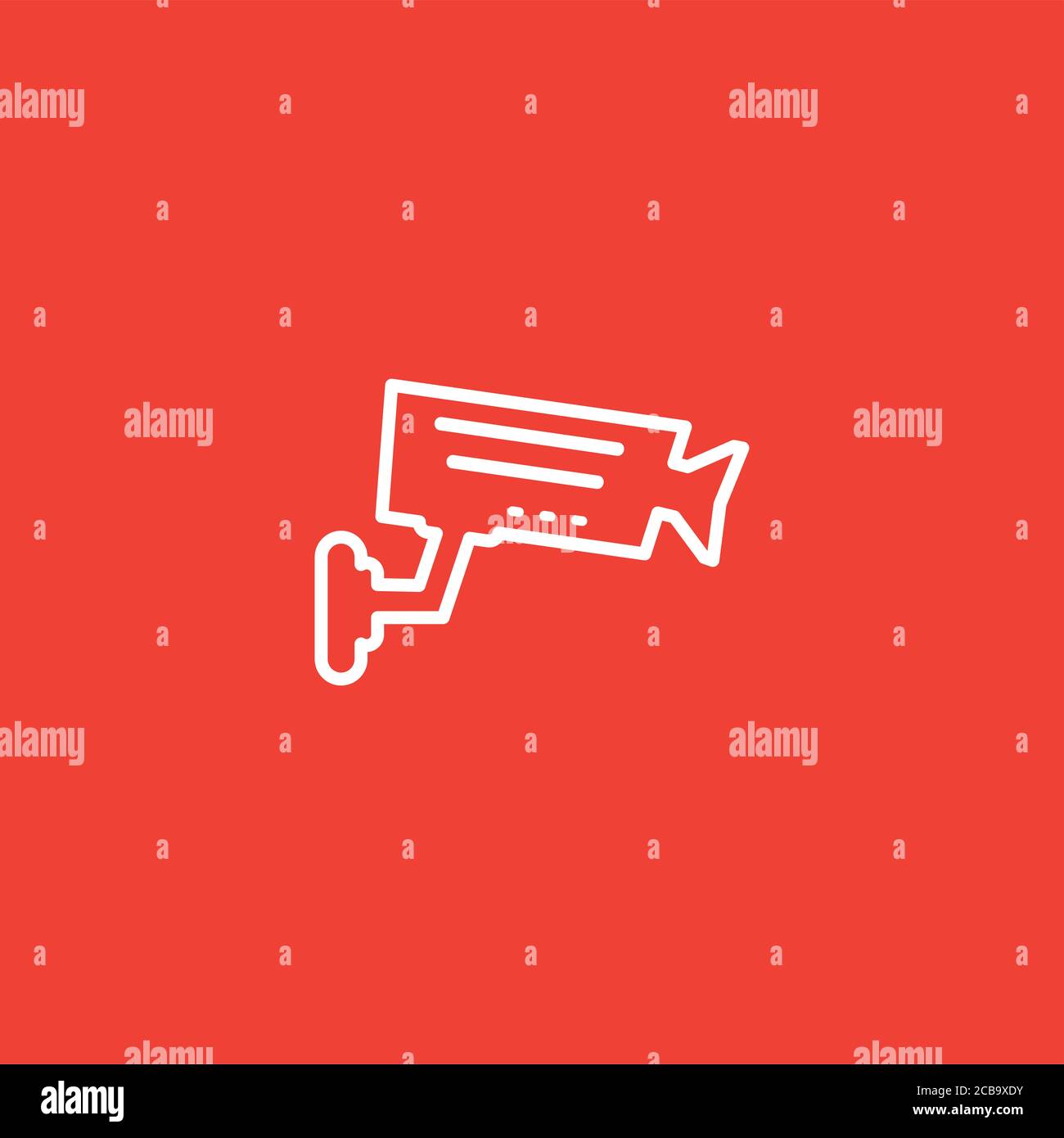 Icono de línea de cámara de seguridad sobre fondo rojo. Ilustración de vector de estilo plano rojo. Foto de stock