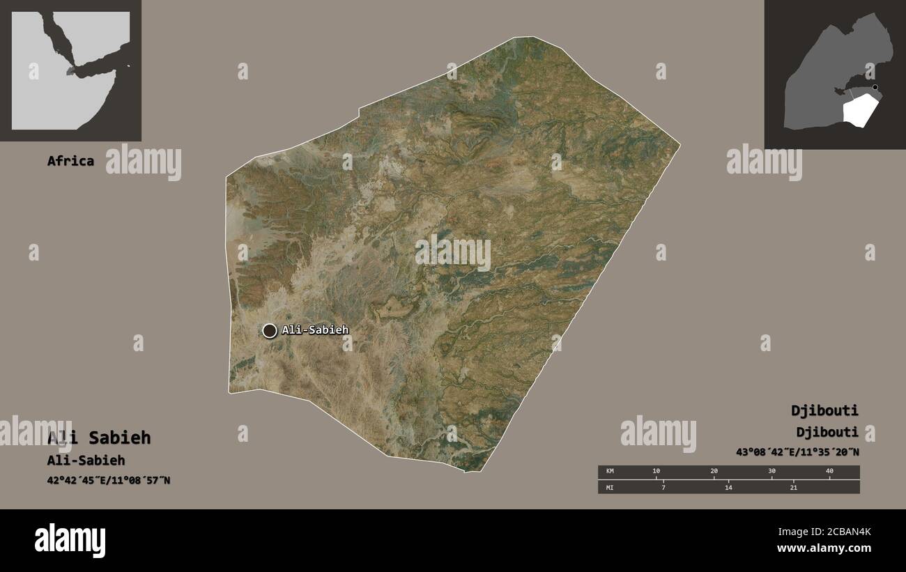 Forma de Ali Sabieh, región de Yibuti, y su capital. Escala de