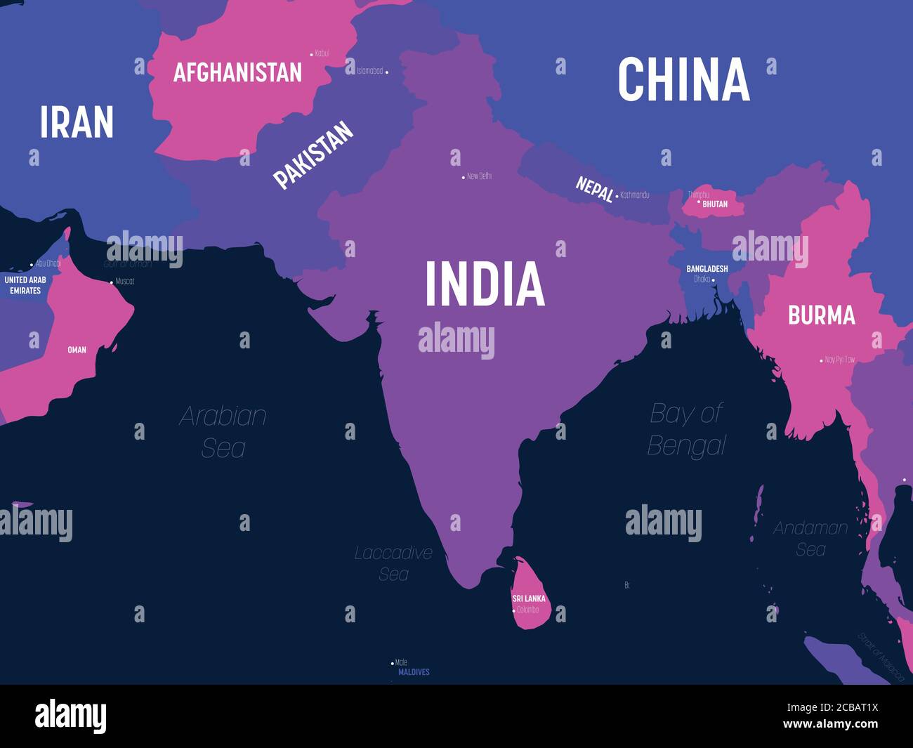 Mapa del sur de Asia. Mapa político de alta detalle de la región del