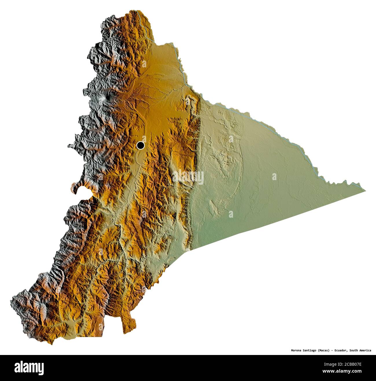 Forma de Morona Santiago, provincia de Ecuador, con su capital aislada sobre fondo blanco. Mapa Forma de Morona Santiago, provincia de Ecuador, con su capital aislada sobre fondo blanco. Mapa