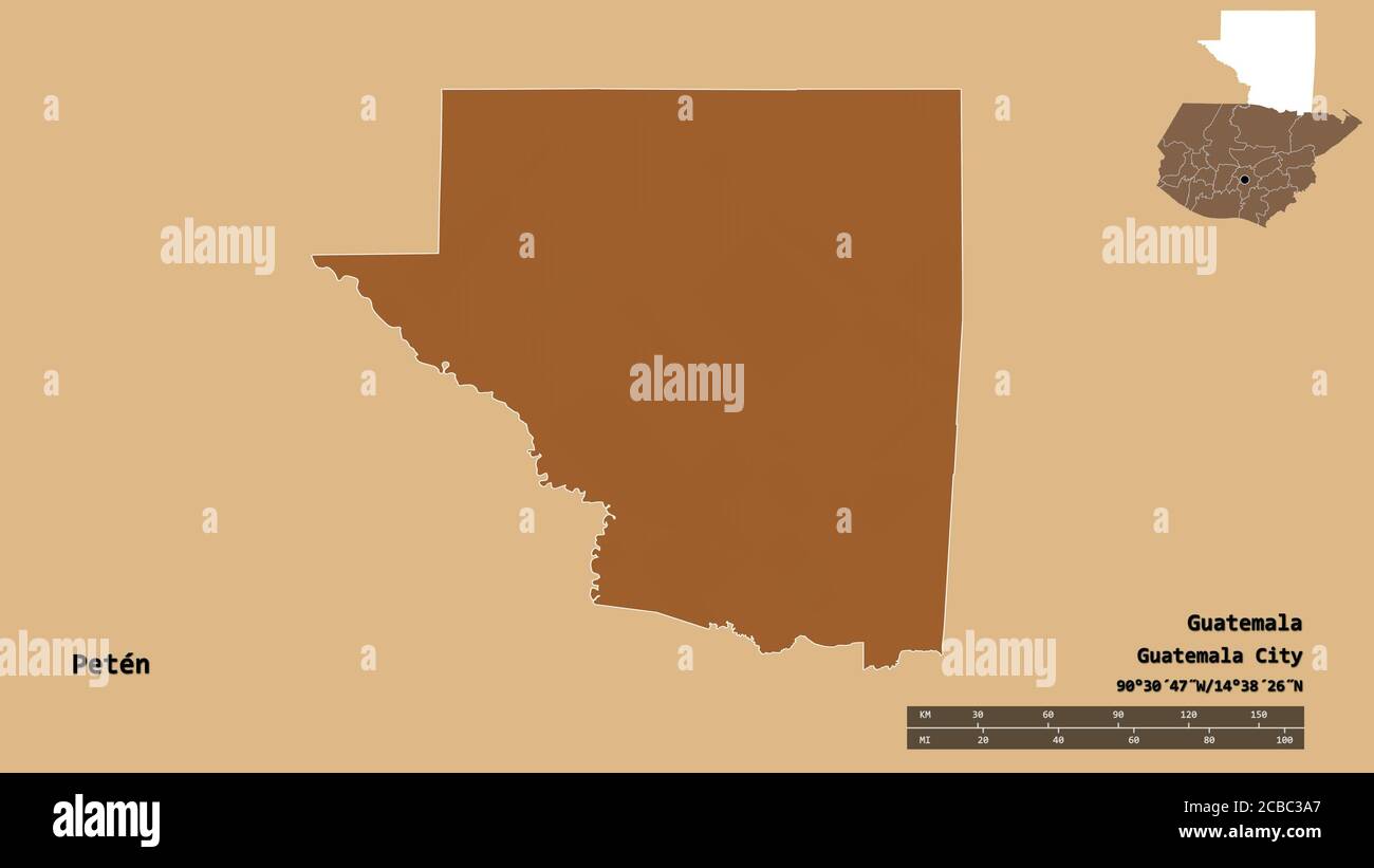 Forma de Petén, departamento de Guatemala, con su capital aislada sobre