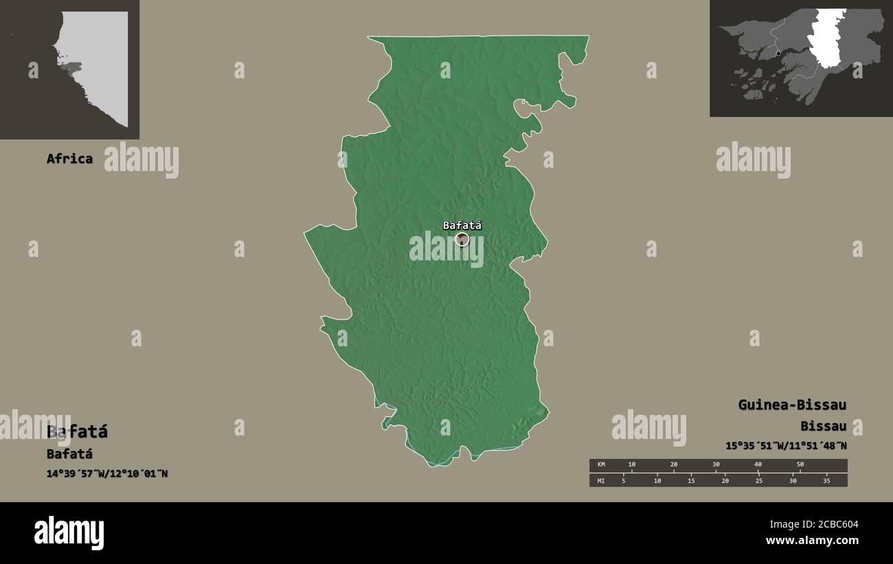 Forma de Bafatá, región de GuineaBissau, y su capital. Escala de