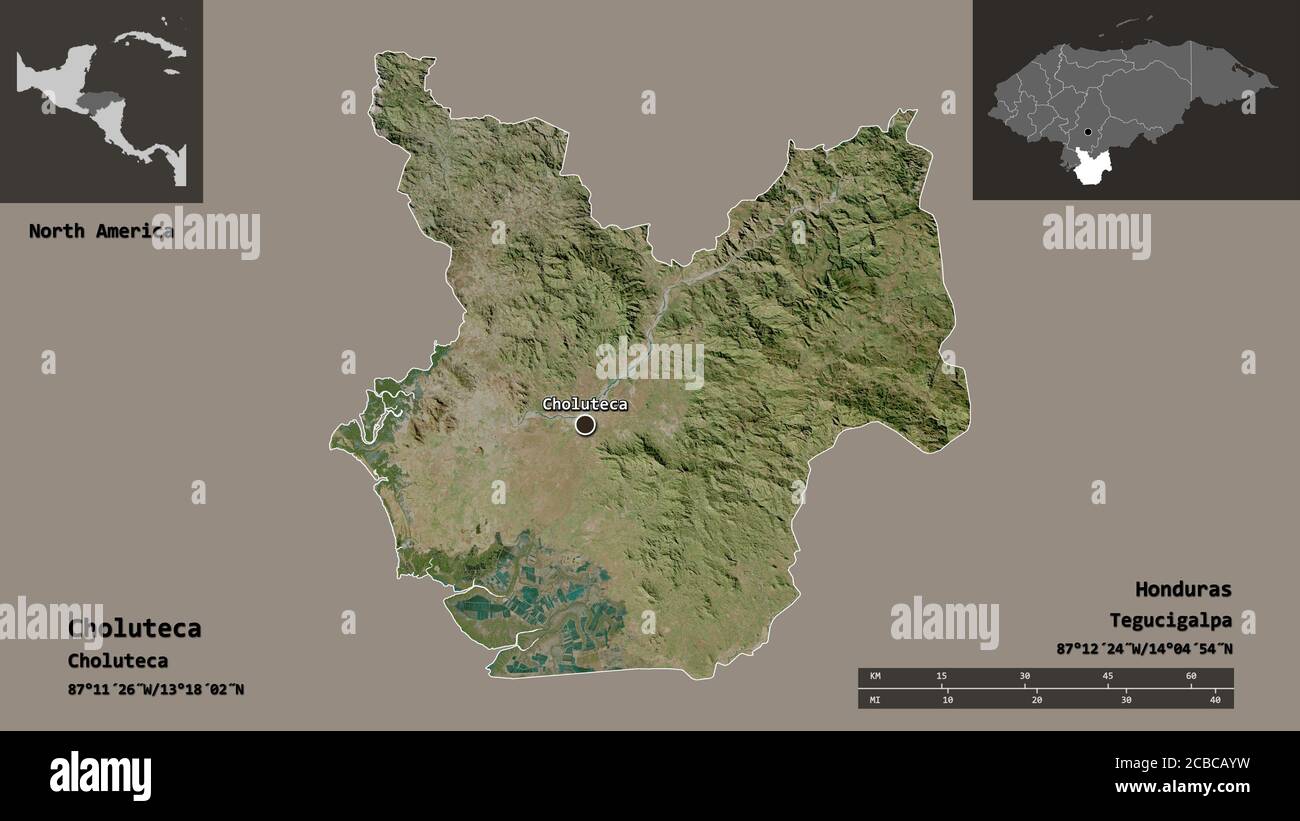 Forma de Choluteca, departamento de Honduras, y su capital. Escala de