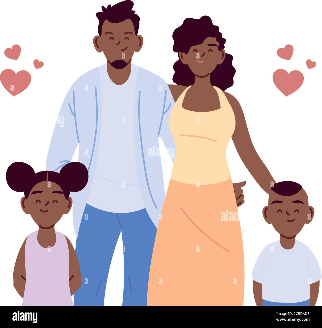 Negro madre padre hija e hijo dibujos animados con diseño de corazones,  relación familiar y tema de generación ilustración vectorial Imagen Vector  de stock - Alamy