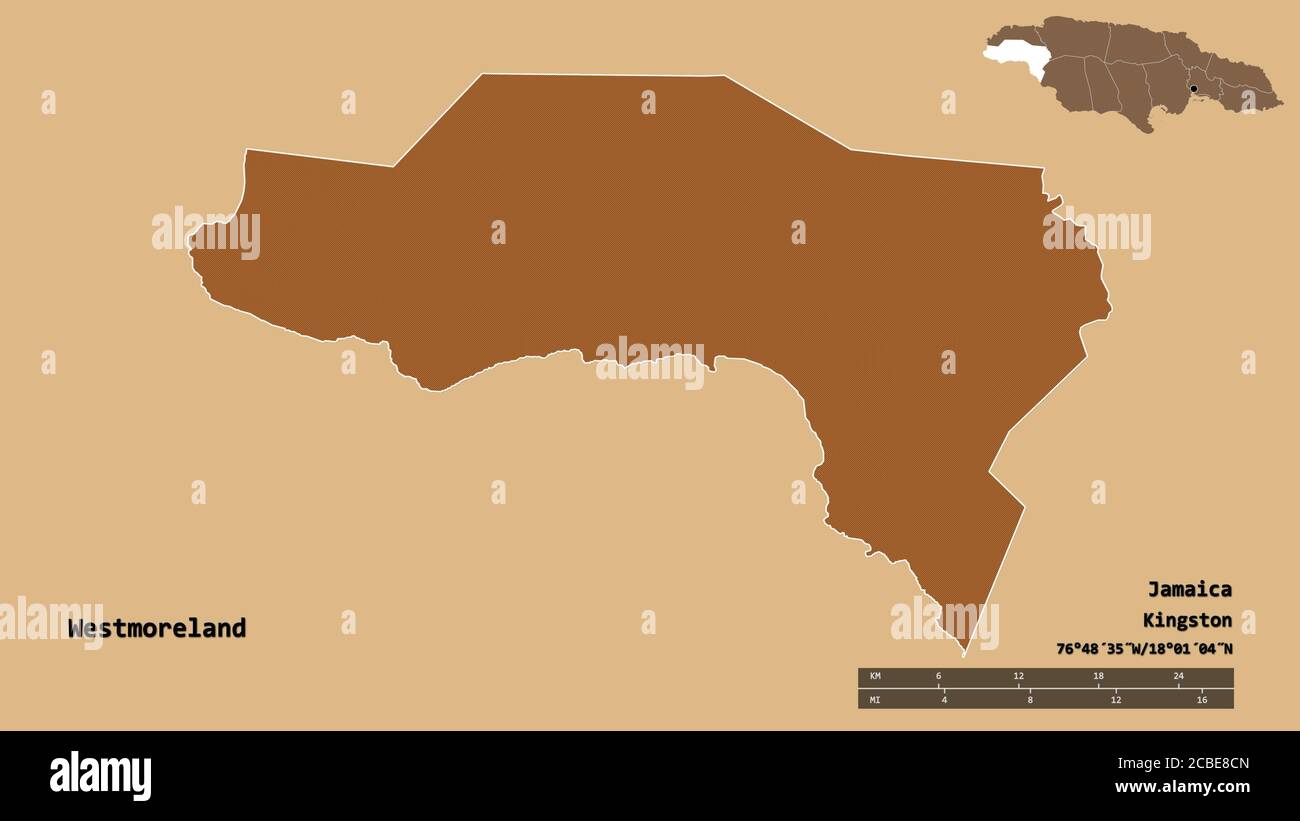 Forma de Westmoreland, parroquia de Jamaica, con su capital aislada
