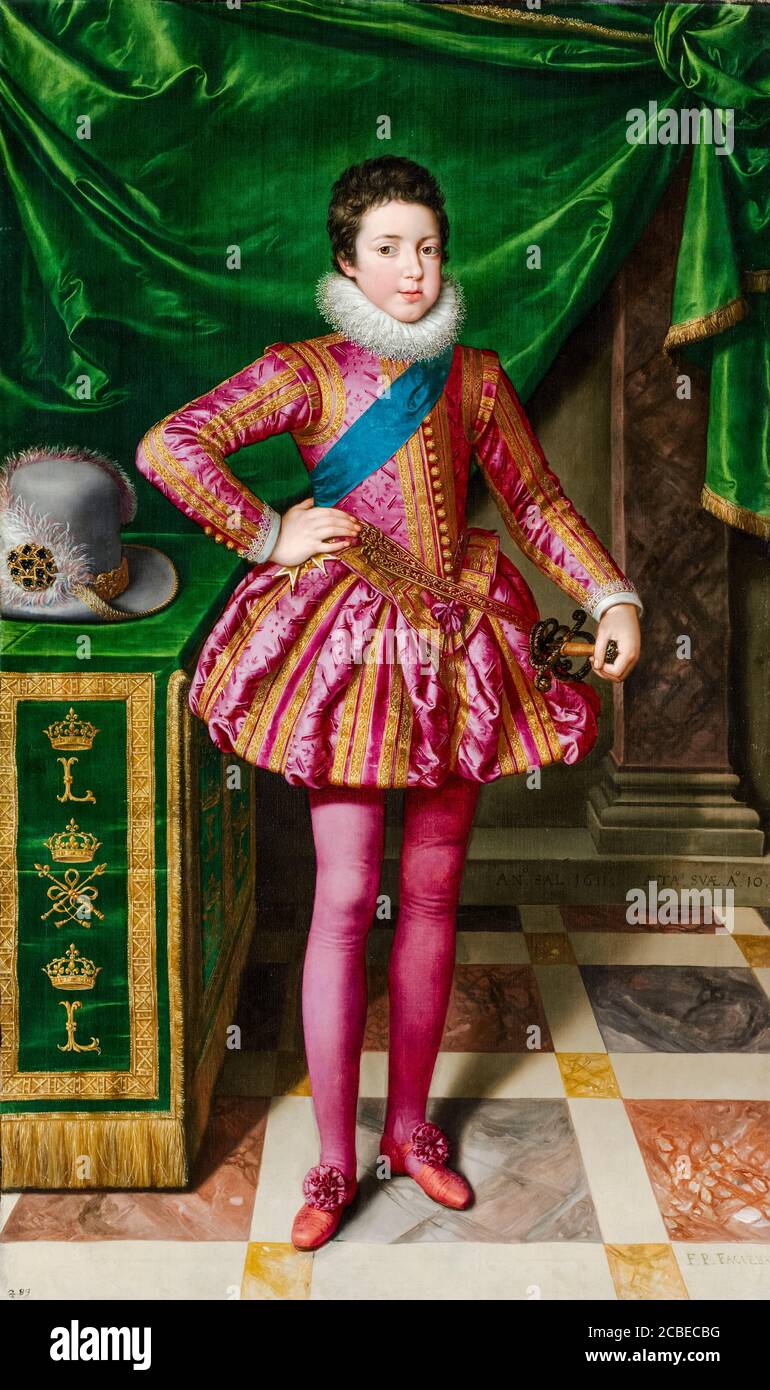 Rey Luis XIII de Francia (1601-1643), de niño, retrato pintado por Frans Pourbus, 1611 Foto de stock