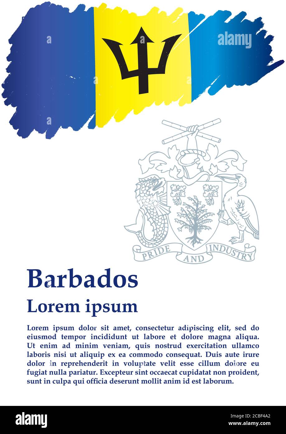 Bandera de Barbados, Barbados. Plantilla para el diseño de premios, un documento oficial con la bandera de Barbados. Ilustración vectorial brillante y colorida. Ilustración del Vector