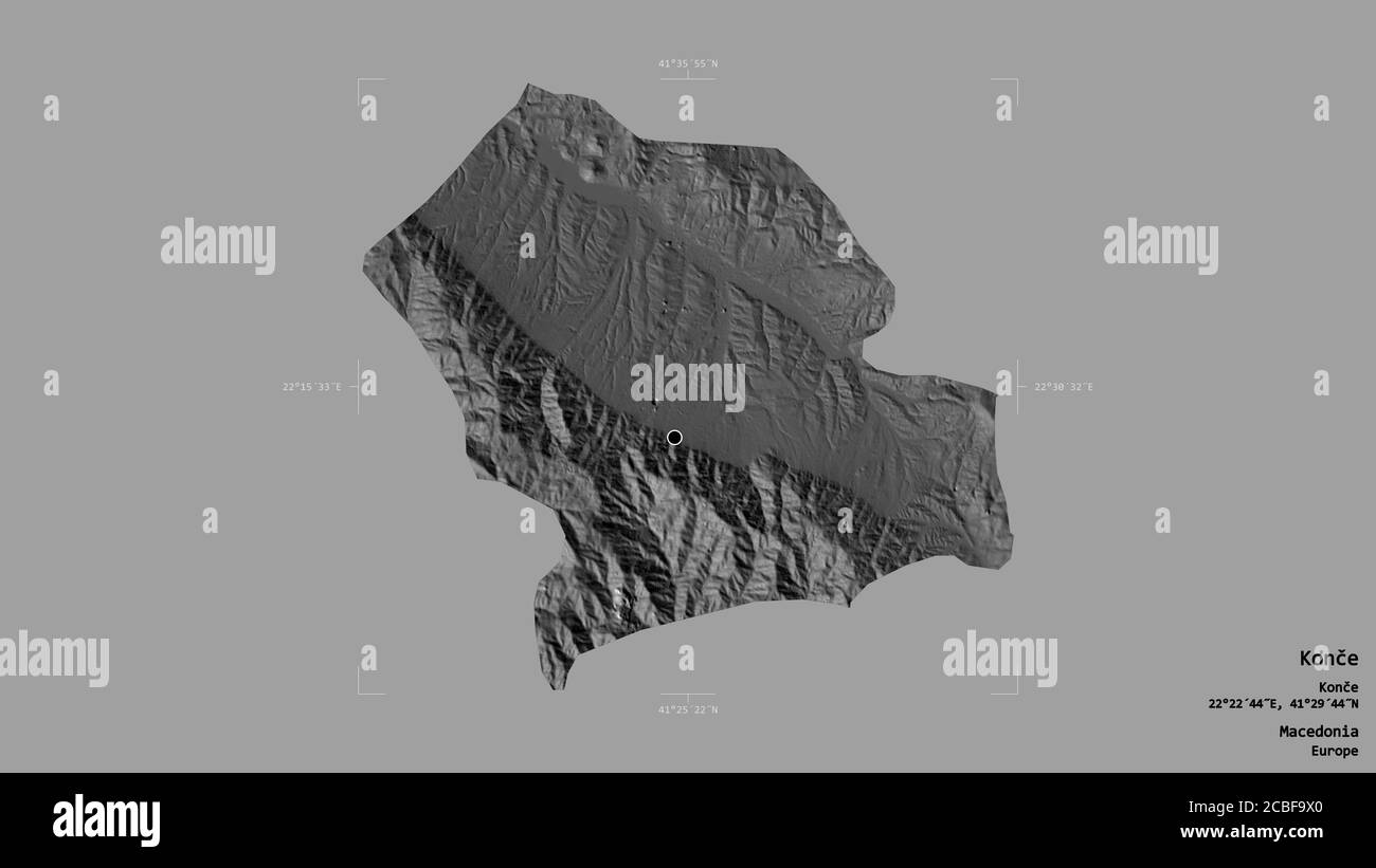 Área de Konče, municipio de Macedonia, aislada sobre un fondo sólido en