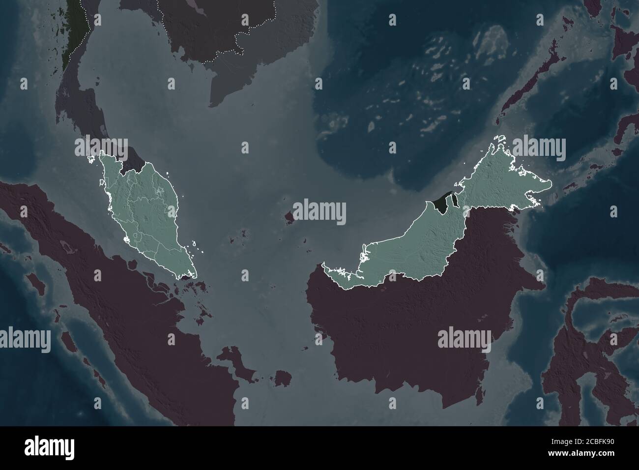 Forma De Malasia Separada Por La Desaturación De Las Zonas Vecinas Bordes Mapa De Altura En 1941