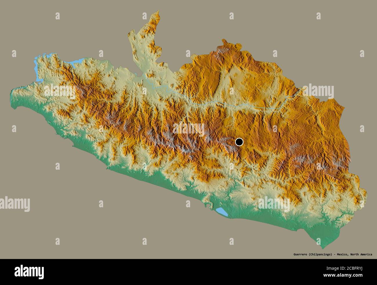 Forma de Guerrero, estado de México, con su capital aislada sobre un fondo de color sólido. Mapa Forma de Guerrero, estado de México, con su capital aislada sobre un fondo de color sólido. Mapa