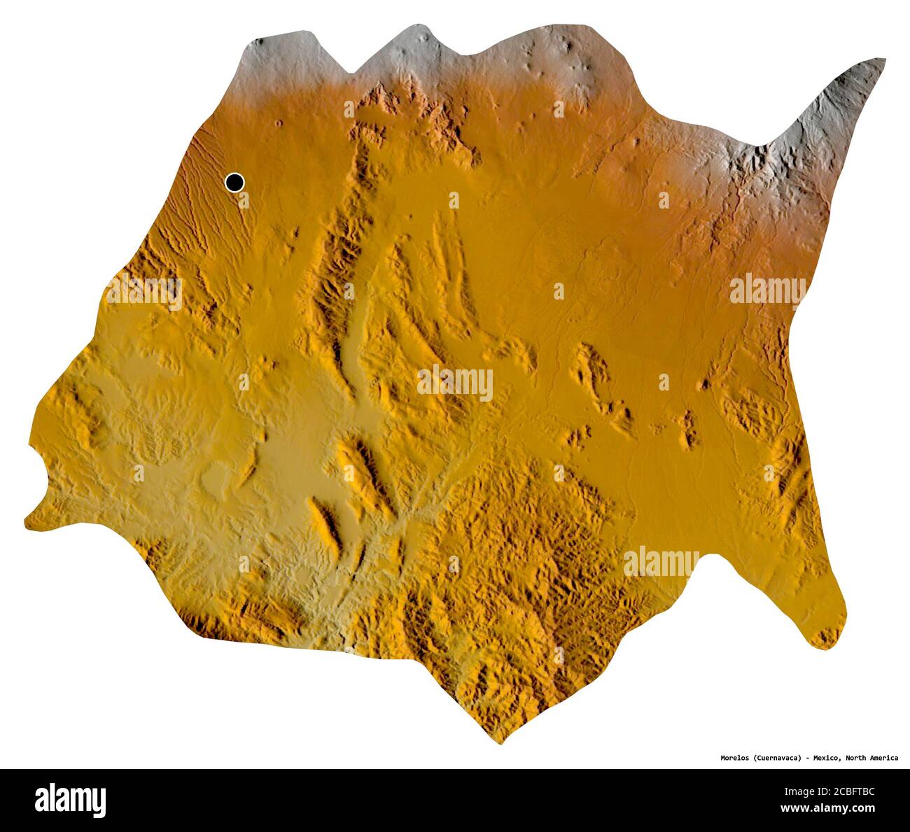Forma de Morelos, estado de México, con su capital aislada sobre fondo