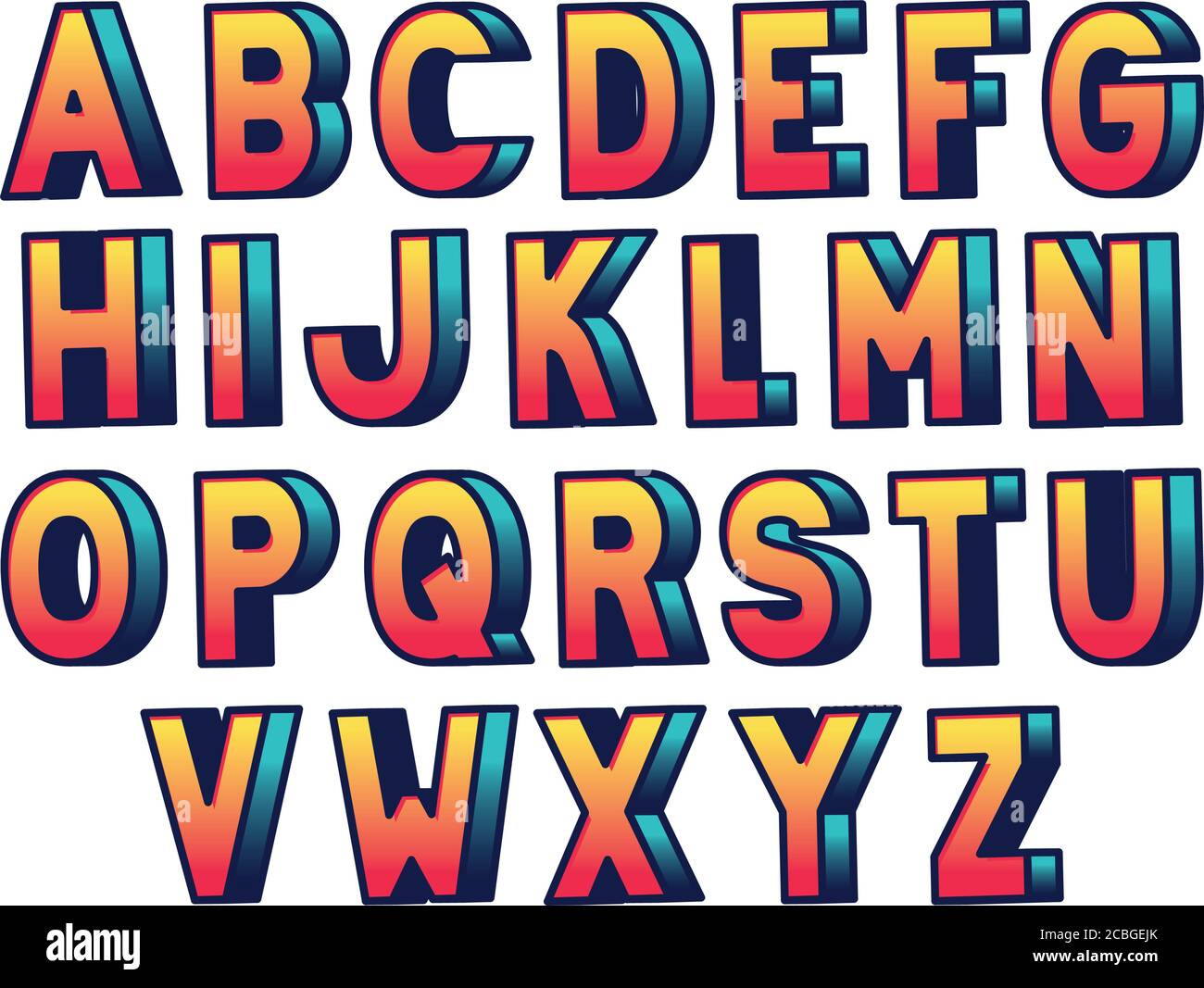 Diseño de letras del alfabeto degradado, tipografía retro y tema cómico  Ilustración vectorial Imagen Vector de stock - Alamy