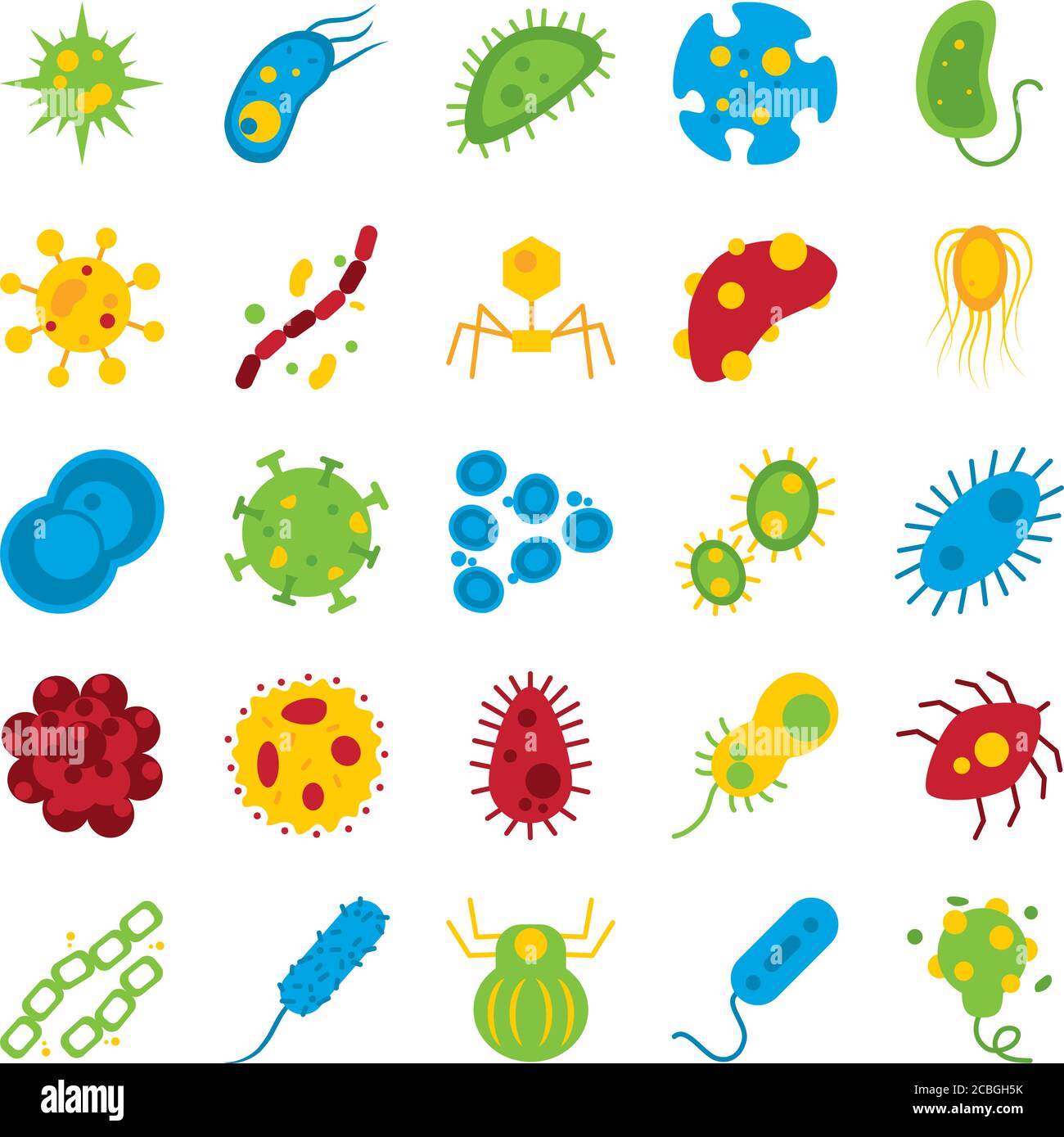 icono de forma de ébola y bacteria sobre fondo blanco, estilo plano