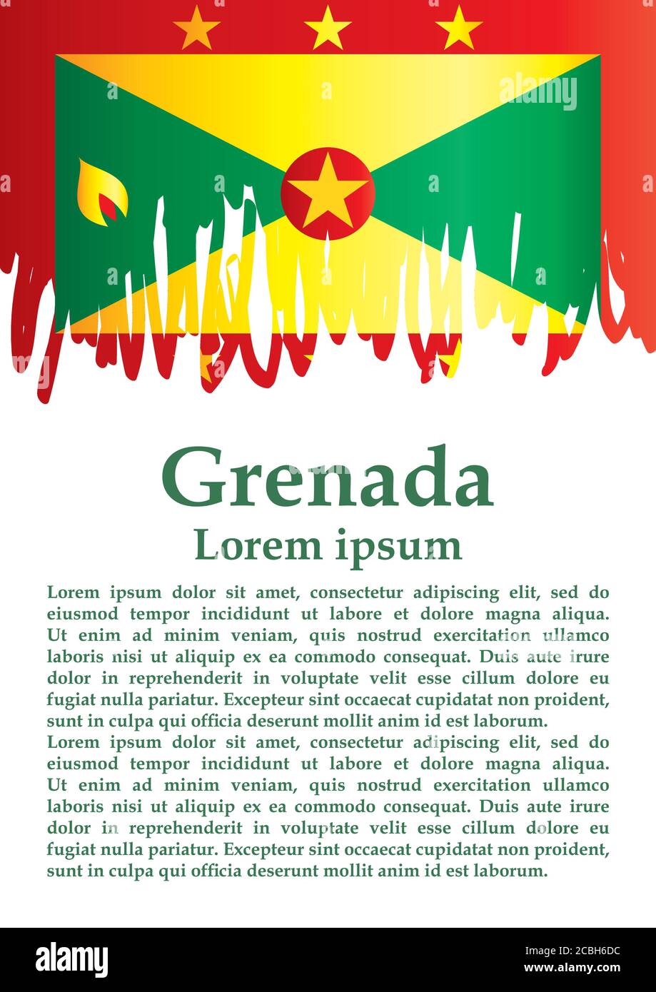 Bandera de Granada, Granada es un país en las Indias Occidentales, Isla de las Especias. Plantilla para el diseño de premios, un documento oficial con la bandera de Granada. Ilustración del Vector