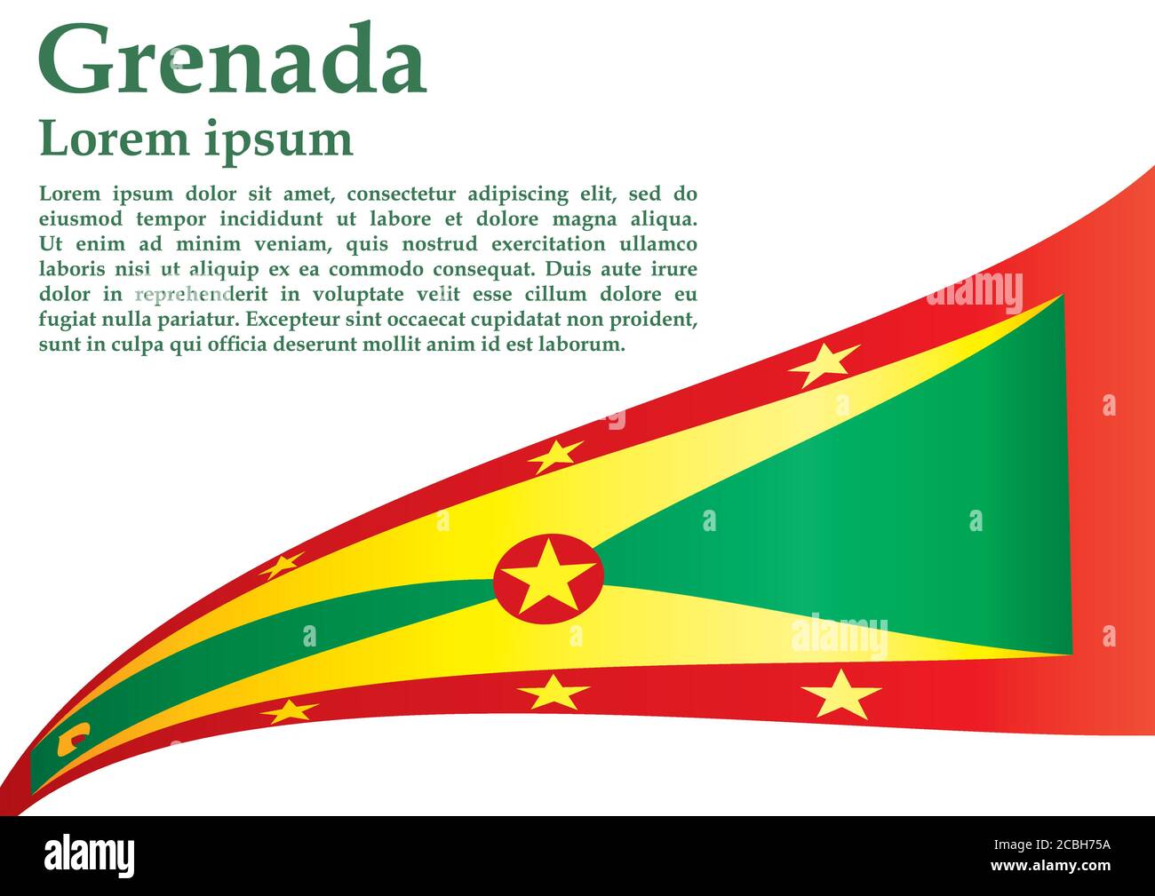 Bandera de Granada, Granada es un país en las Indias Occidentales, Isla de las Especias. Plantilla para el diseño de premios, un documento oficial con la bandera de Granada. Ilustración del Vector