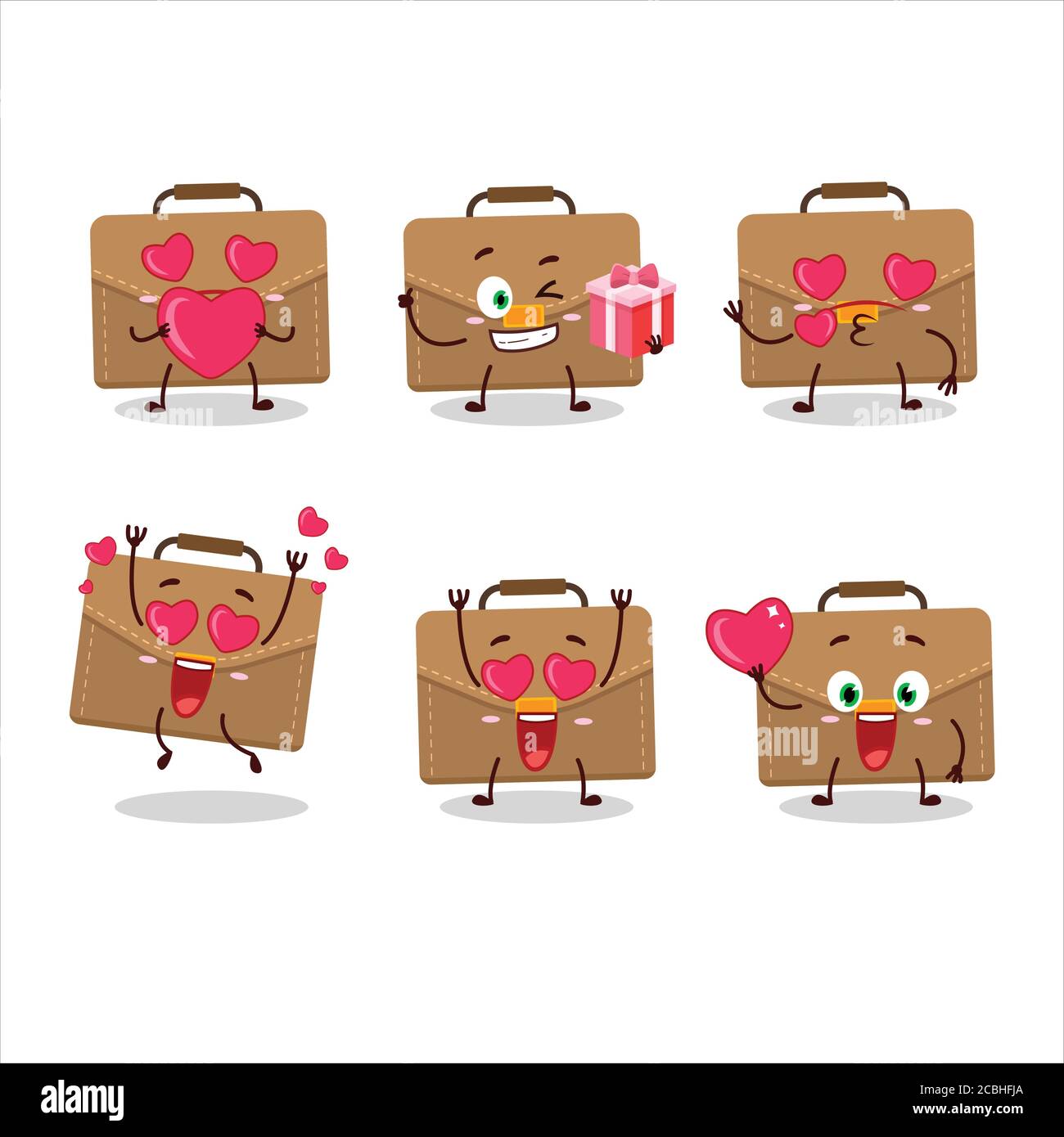 Maleta marrón personaje de dibujos animados con amor lindo emoticono Imagen  Vector de stock - Alamy