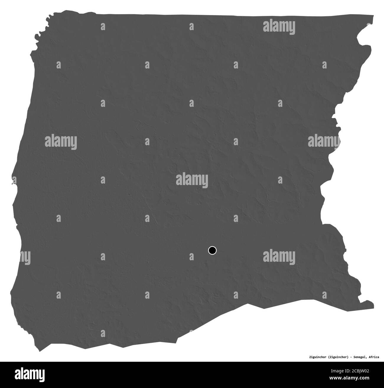 Forma de Ziguinchor, región de Senegal, con su capital aislada sobre