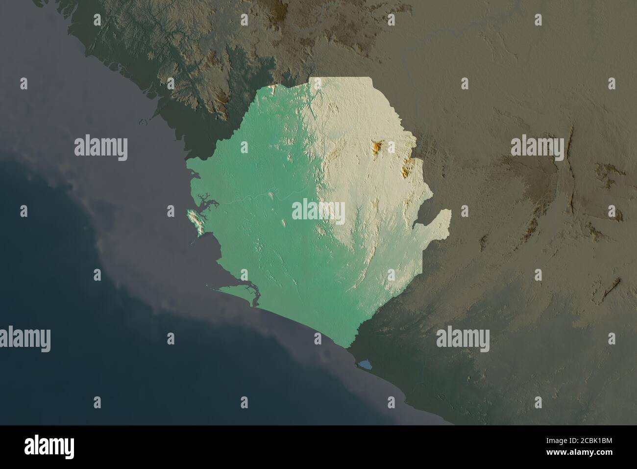 Forma De Sierra Leona Separada Por La Desaturación De Las Zonas Vecinas Mapa Topográfico De 8977
