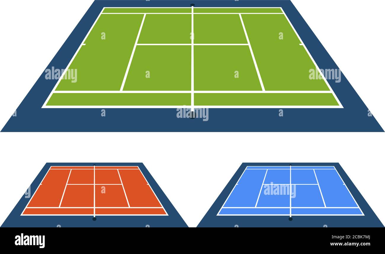 construir todos los días aparato Vector Ilustración conjunto de pista de tenis con diferentes superficies de  la Vista lateral superior Imagen Vector de stock - Alamy