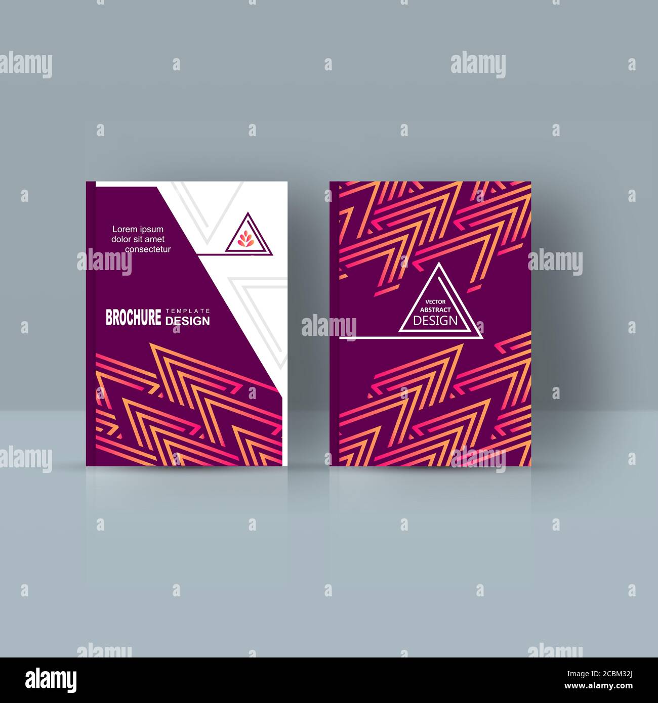 Un conjunto de portadas de la revista con formas triangulares abstractas multicolores..Diseño de la plantilla para el folleto, el libro, un volante, el informe anual Imagen Vector de stock - Alamy