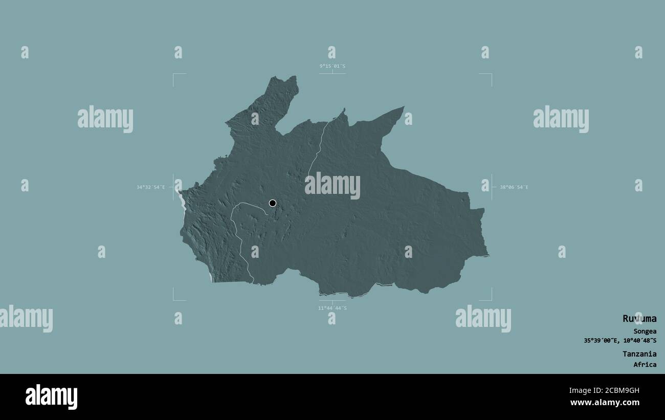 Área de Ruvuma, región de Tanzania, aislada sobre un fondo sólido en un