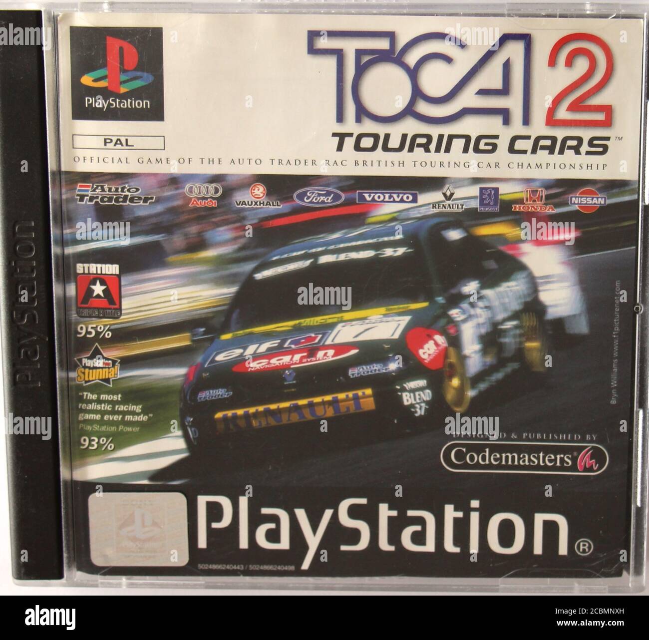 Foto de una caja original de CD de PlayStation 1 y portada para el juego DE carreras de autos TOCA 2 Foto de stock