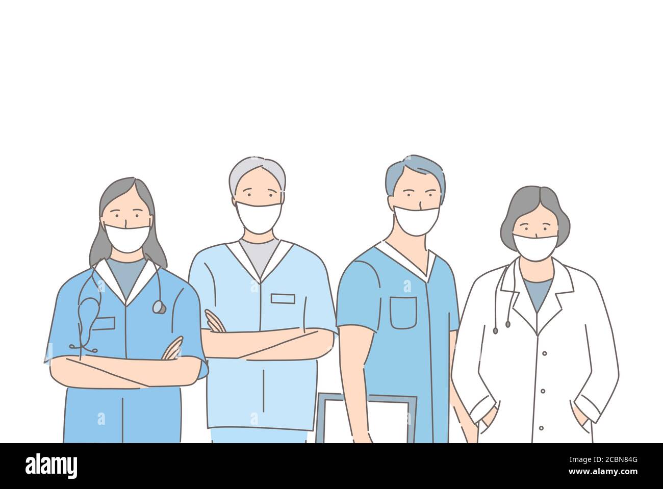 Equipo médico médico y auxiliar de enfermería personaje de dibujos animados  vector