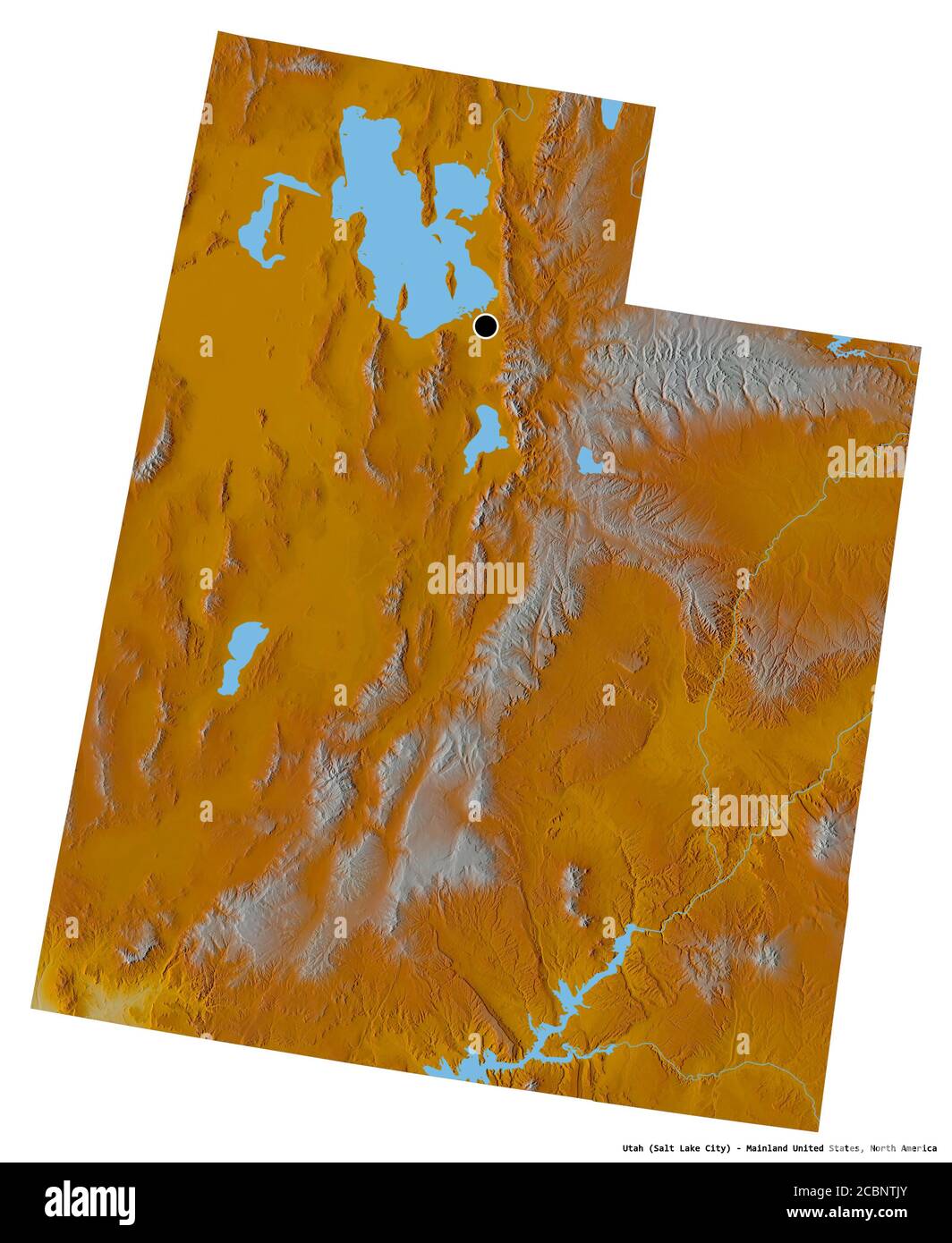 Forma de Utah, estado de los Estados Unidos, con su capital aislada sobre  fondo blanco. Mapa topográfico de relieve. Renderizado en 3D Fotografía de  stock - Alamy