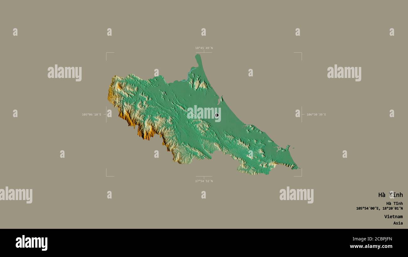 Área de Hà Tĩnh, provincia de Vietnam, aislada sobre un fondo sólido en