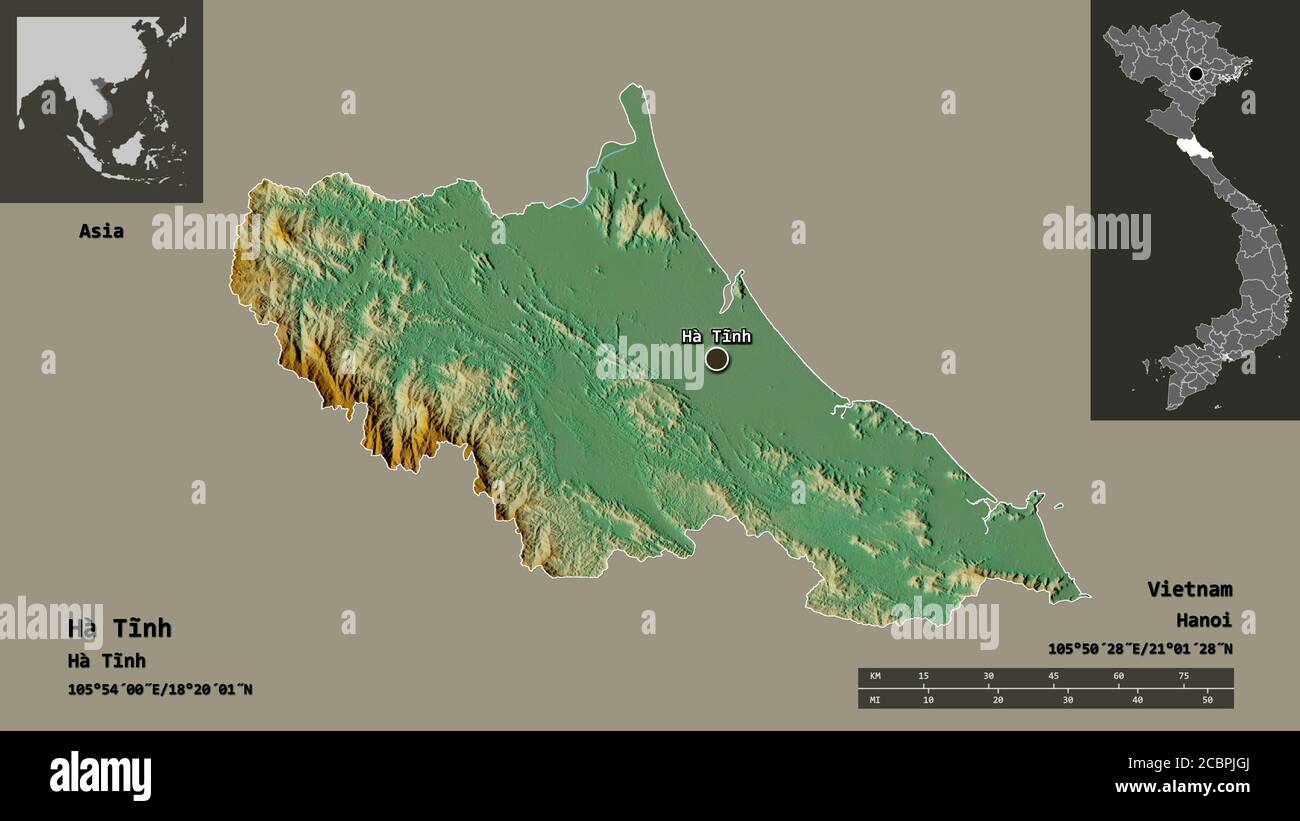 Forma de Hà Tĩnh, provincia de Vietnam, y su capital. Escala de