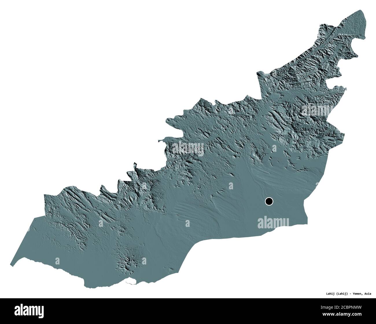 Forma de Lahij, gobernación de Yemen, con su capital aislada sobre