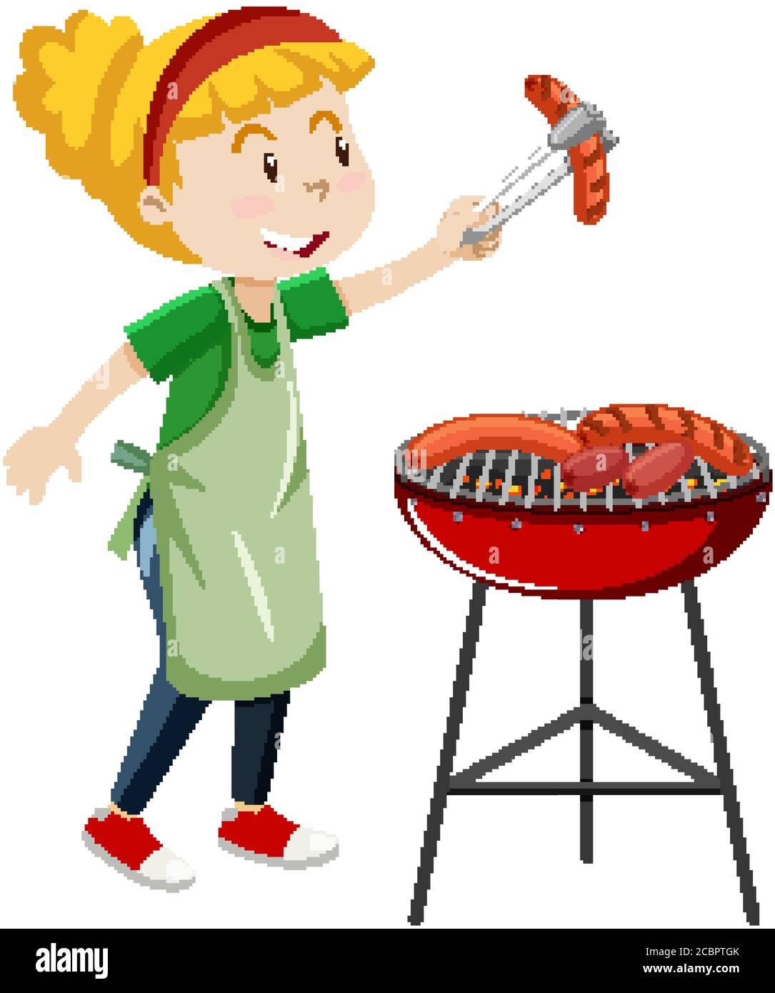 Chica cocina parrilla salchicha estilo dibujos animados aislados sobre fondo blanco ilustración Imagen Vector de stock - Alamy Chica cocina parrilla salchicha estilo dibujos animados aislados sobre fondo blanco ilustración Imagen Vector de stock - Alamy