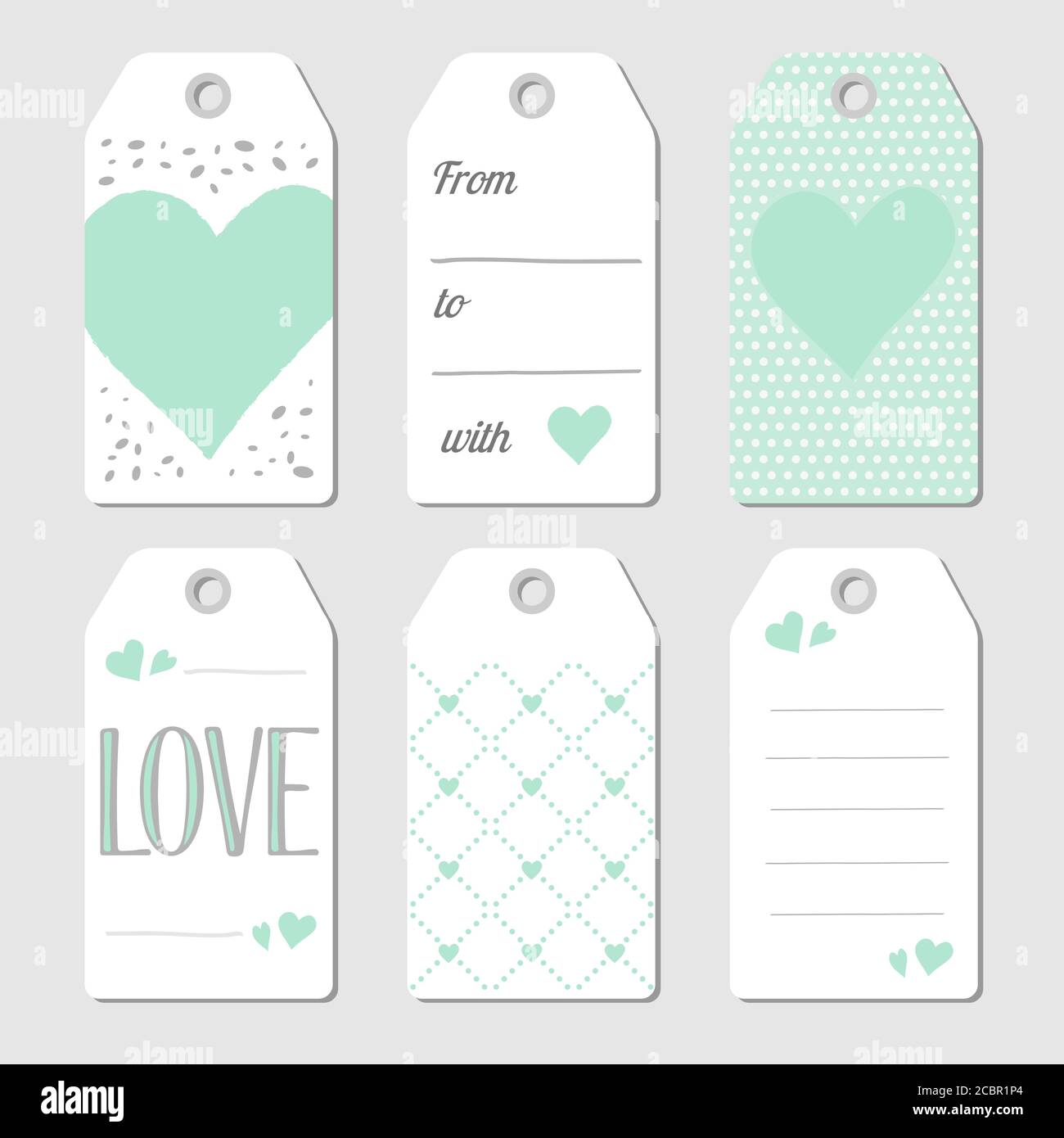 Etiquetas de regalo con corazones y amor. Ilustración Verde menta y colores grises Imagen Vector de stock Alamy