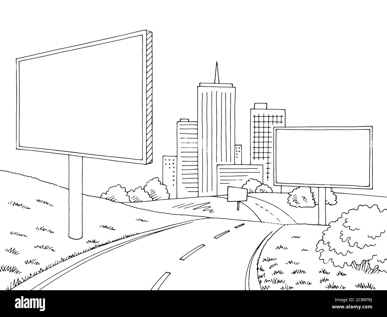 Gráfico de cartelera de carretera negro blanco ciudad paisaje ilustración vector Ilustración del Vector