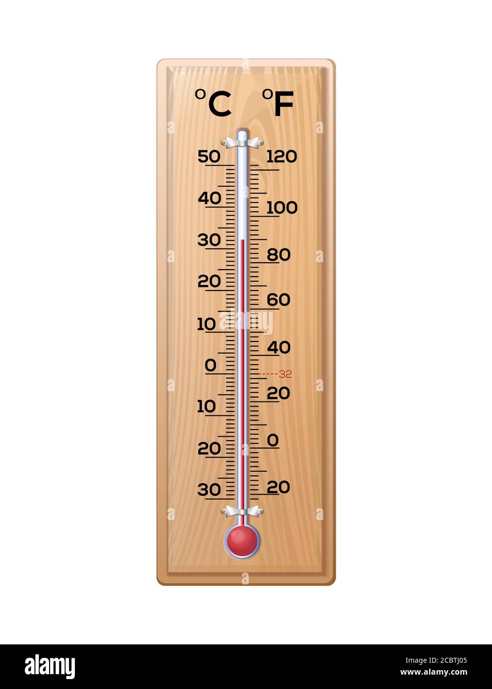Termómetro para medir la temperatura del aire en un base de madera Imagen  Vector de stock - Alamy