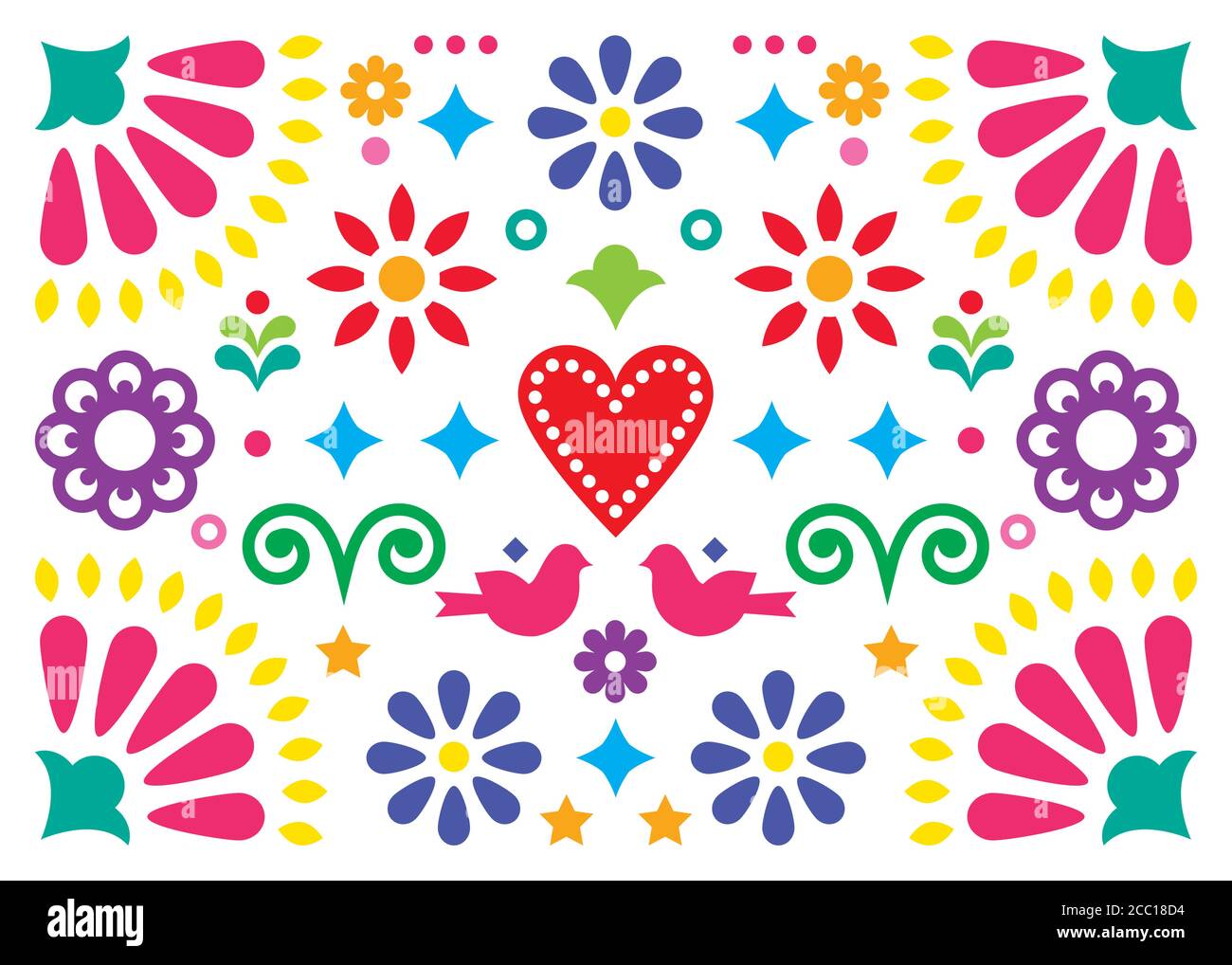 Mexicana feliz arte folklórico vector tarjeta de felicitación o fiesta de diseño de invitación, colorido patrón con flores y pájaros inspirados en ornamentos tradicionales de Imagen Vector de stock - Alamy Mexicana feliz arte folklórico vector tarjeta de felicitación o fiesta de diseño de invitación, colorido patrón con flores y pájaros inspirados en ornamentos tradicionales de Imagen Vector de stock - Alamy