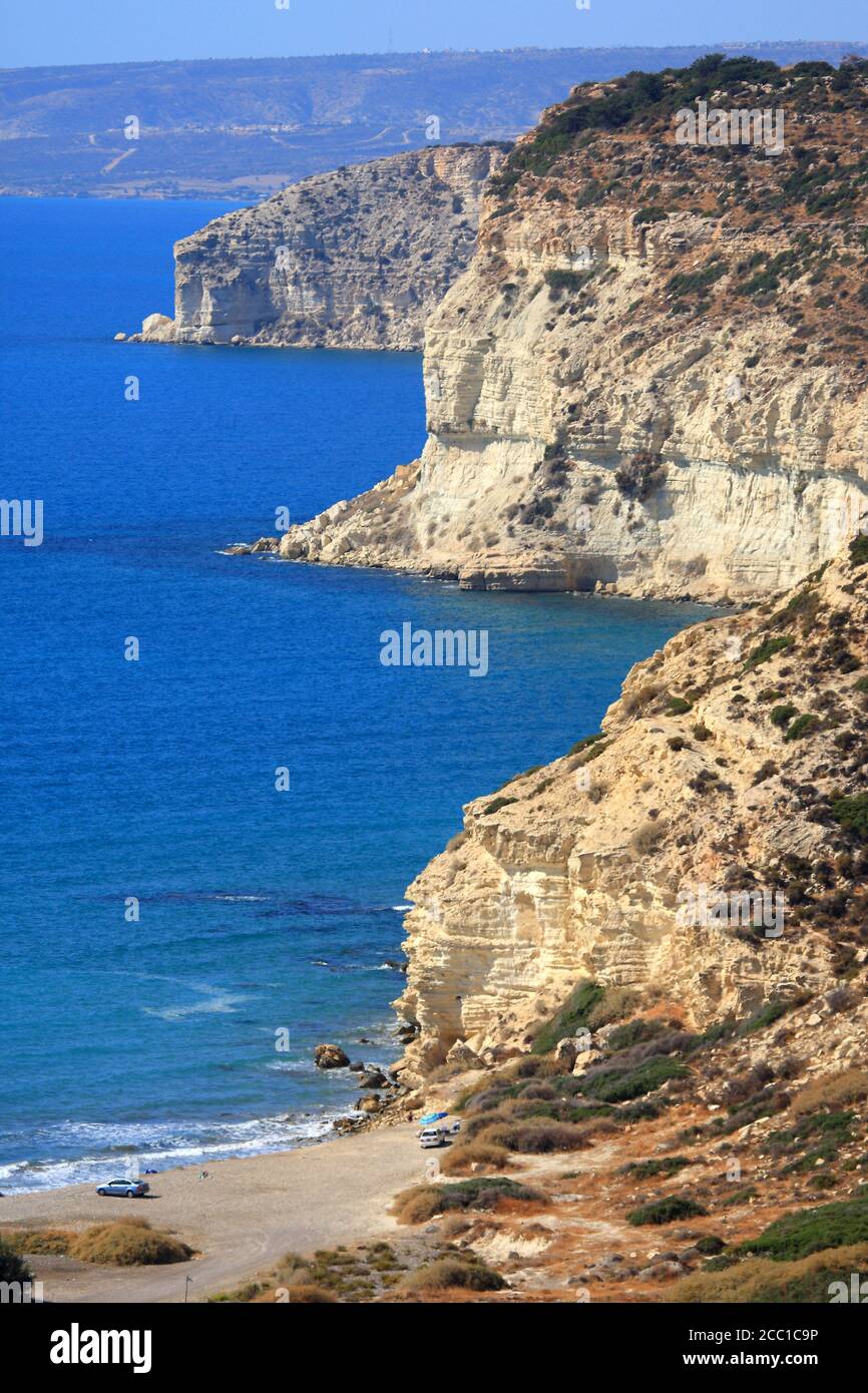 Chipre, Kourion, acantilados y playa Foto de stock