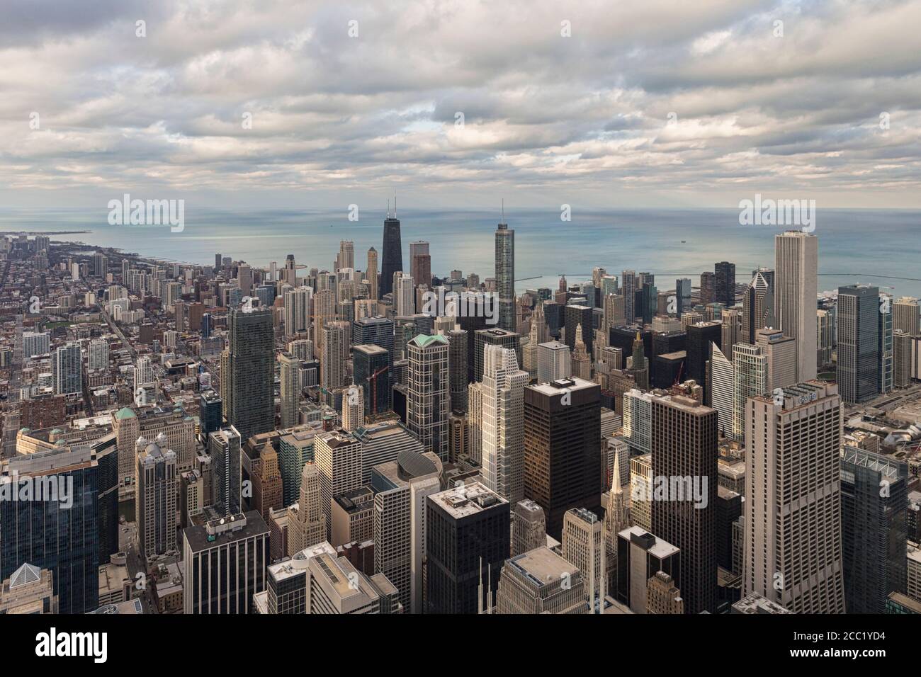 Chicago, Illinois, EE.UU., vista desde la torre de Willis hacia el Lago Michigan Foto de stock