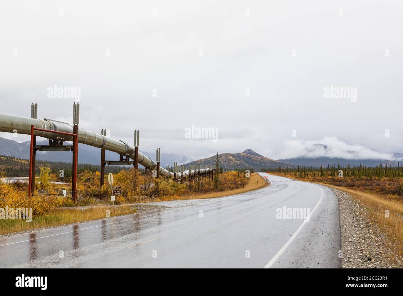 Ee.Uu., Alaska, Vista del Sistema de Oleoductos Trans Alaska junto Dalton Highway en otoño Foto de stock